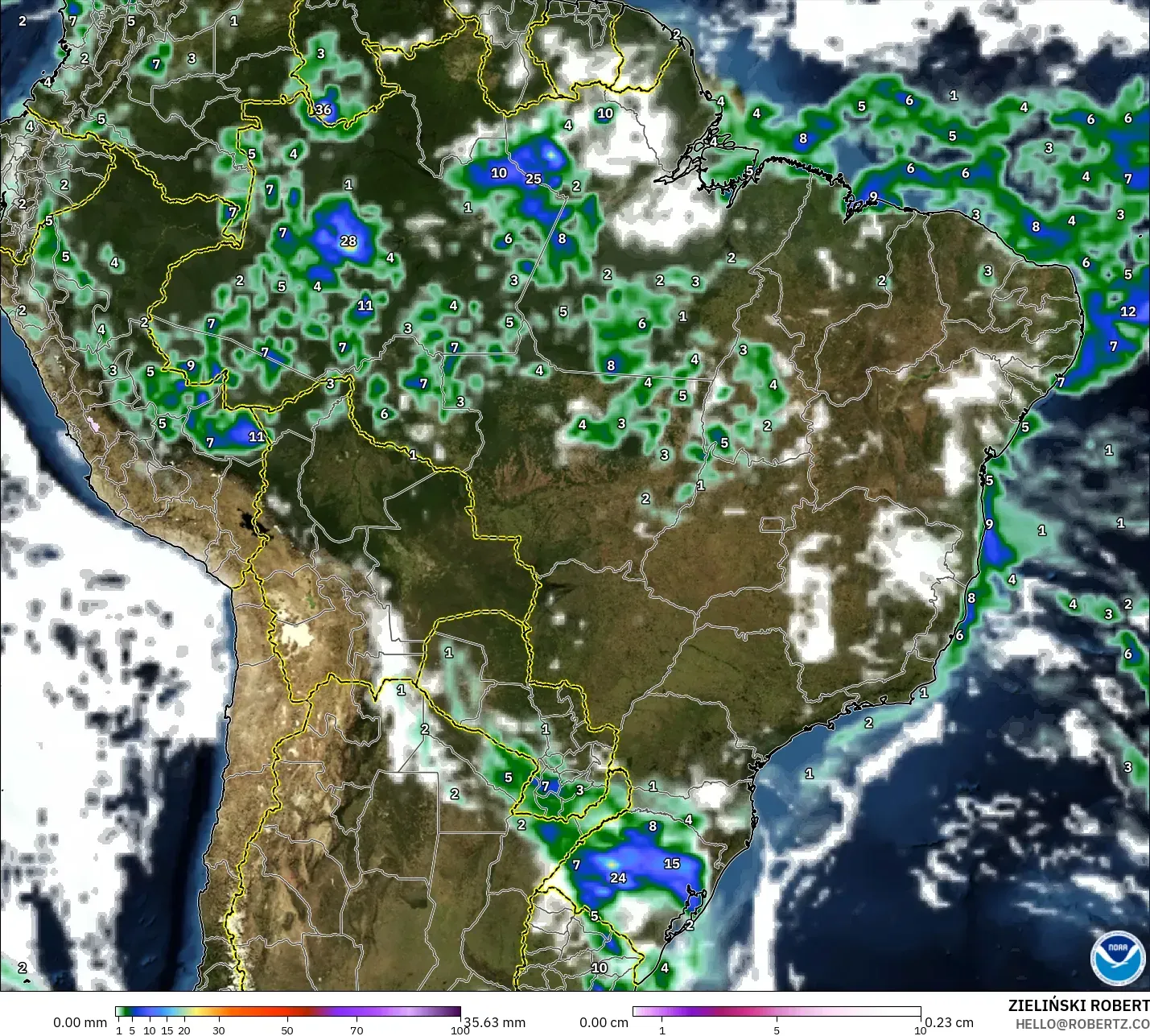 GFS model - Brasil, Curah Hujan, Awan, dan Tekanan