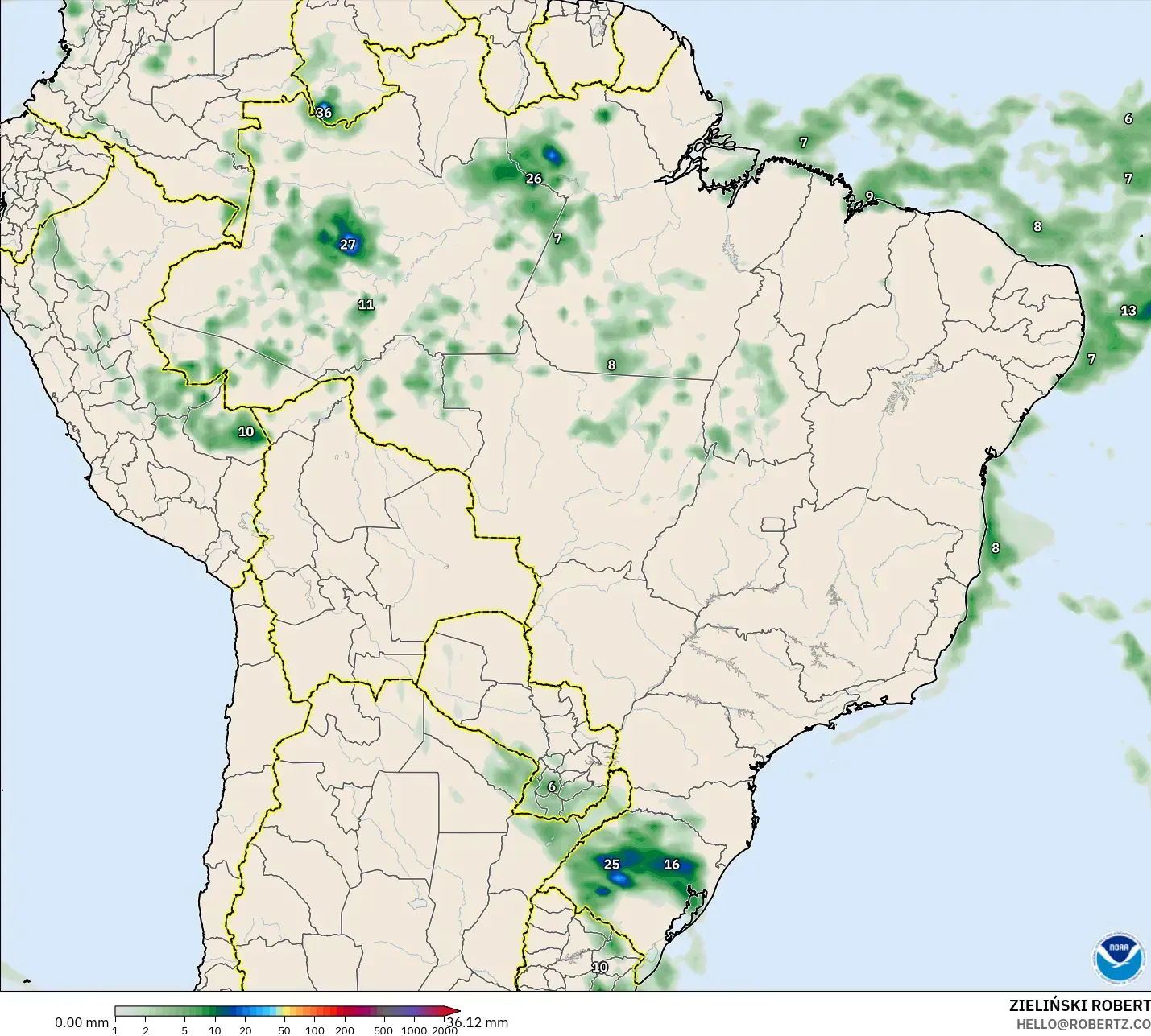 GFS model - Brasil, Akumulasi Curah Hujan