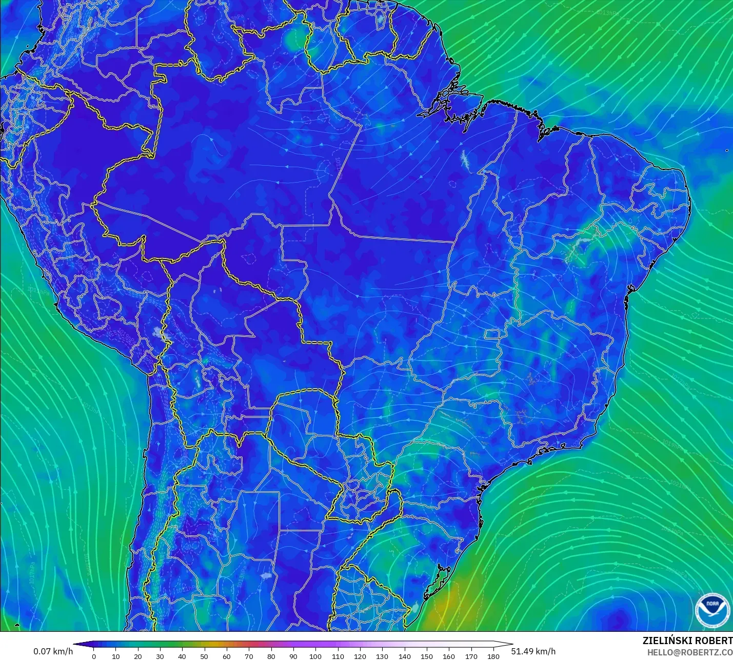 GFS model - Brasil, Angin 10 m