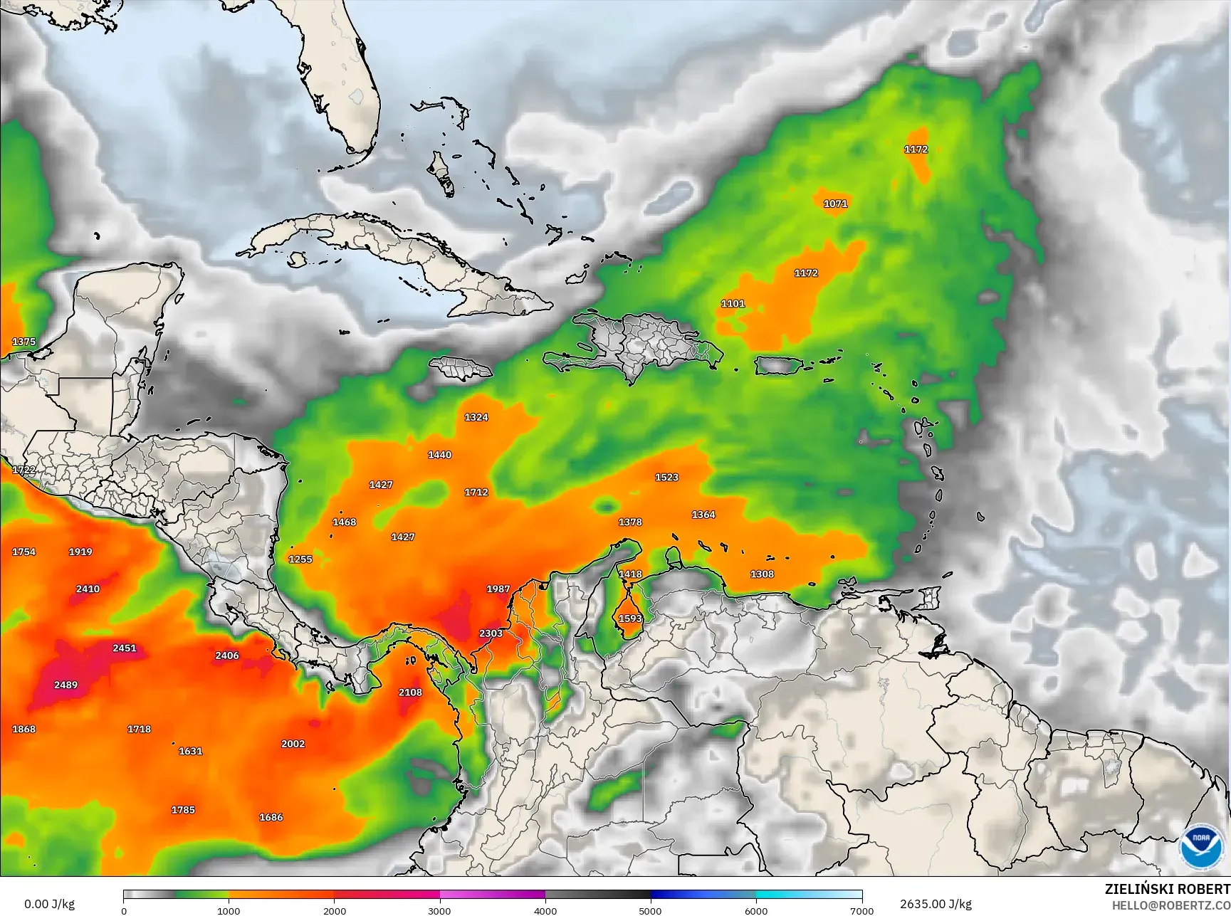 GFS model - Karibia, CAPE