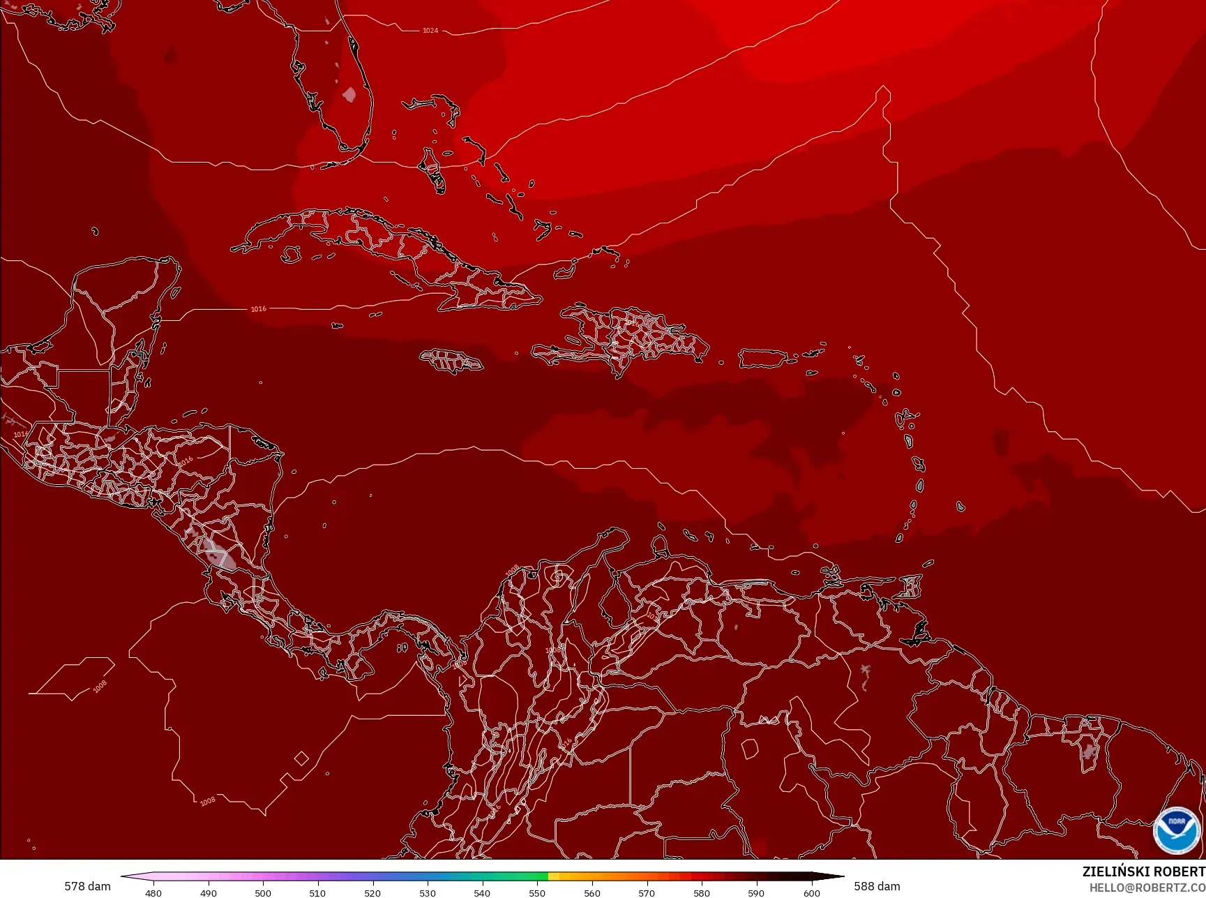 GFS model - Karibia, Ketinggian geopotensial pada 500 hPa