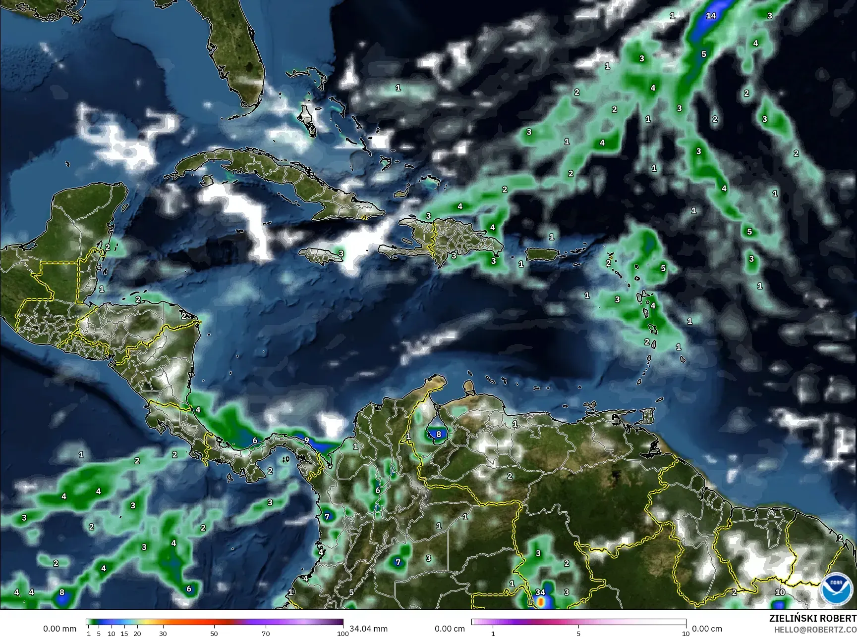 GFS model - Karibia, Curah Hujan, Awan, dan Tekanan