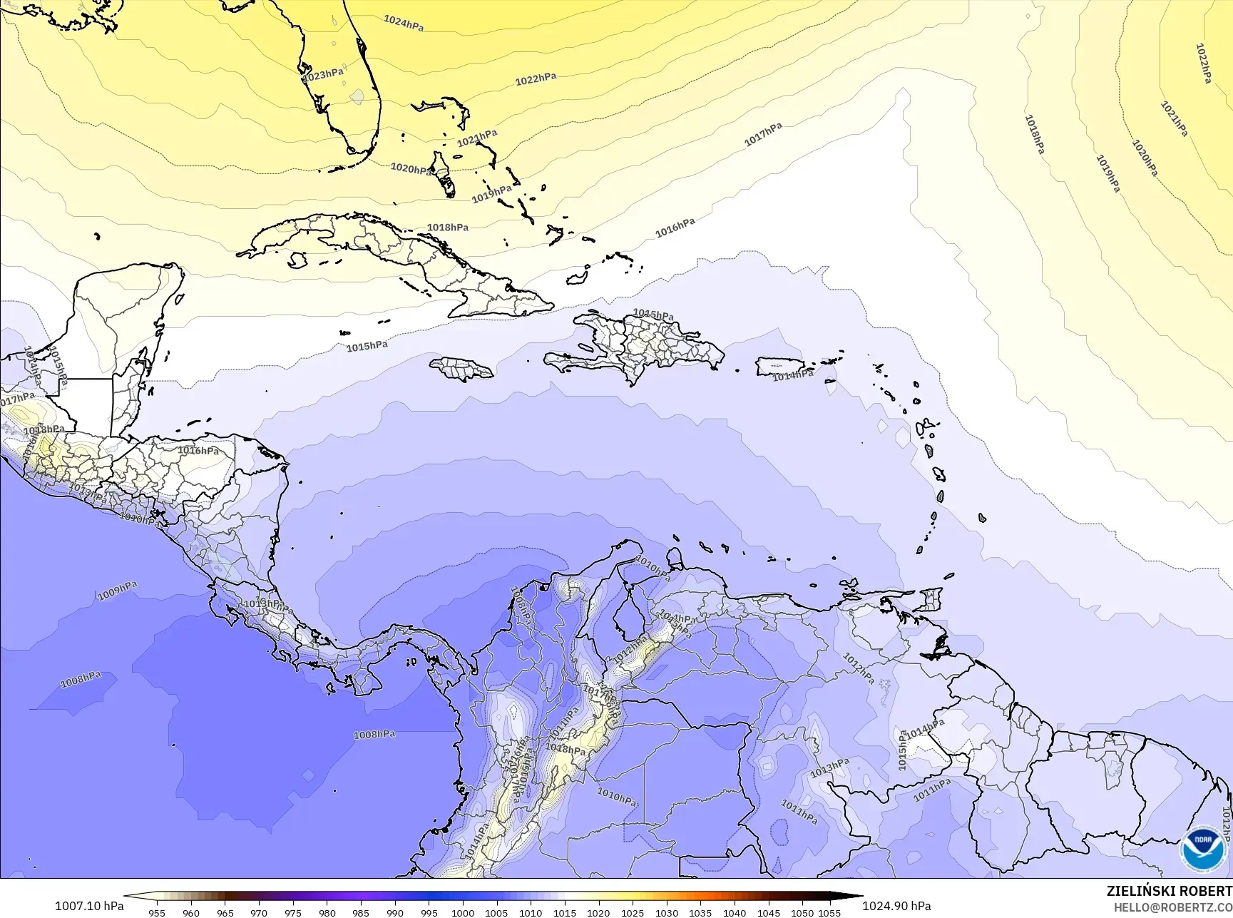 GFS model - Karibia, Tekanan