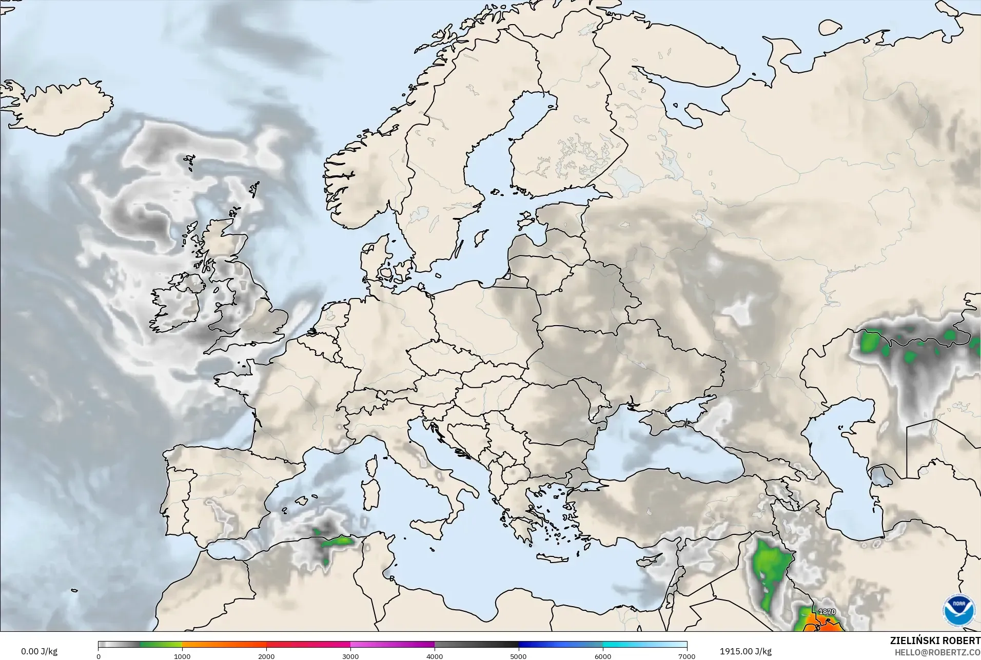 GFS model - Eropa, CAPE