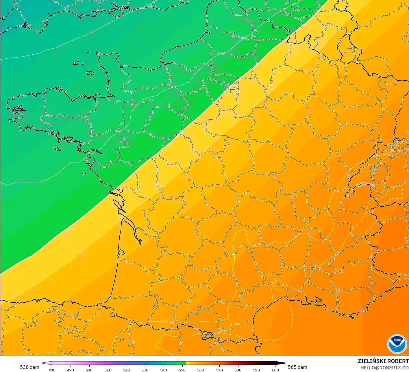 GFS model - Prancis, Ketinggian geopotensial pada 500 hPa