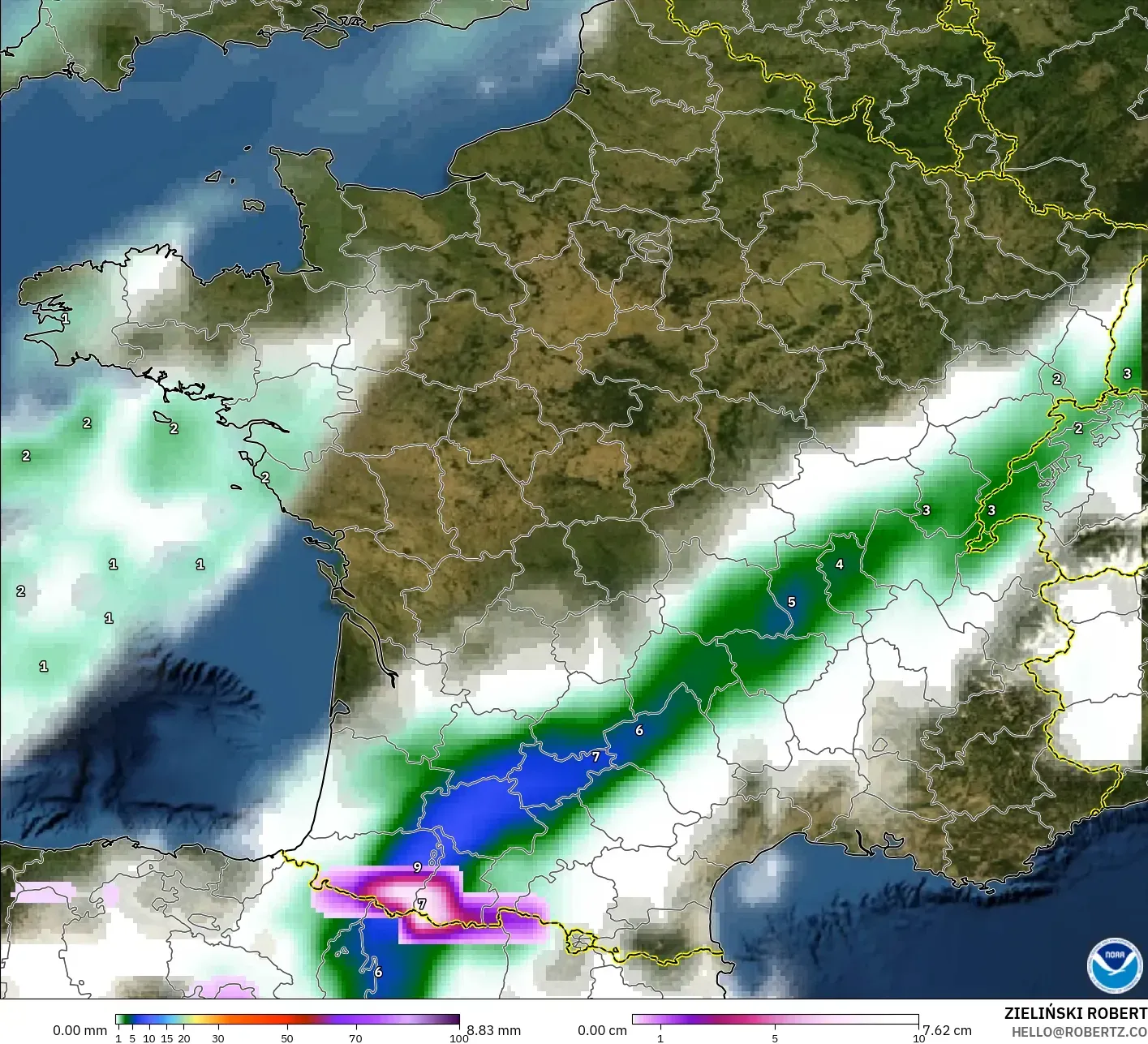GFS model - Prancis, Curah Hujan, Awan, dan Tekanan
