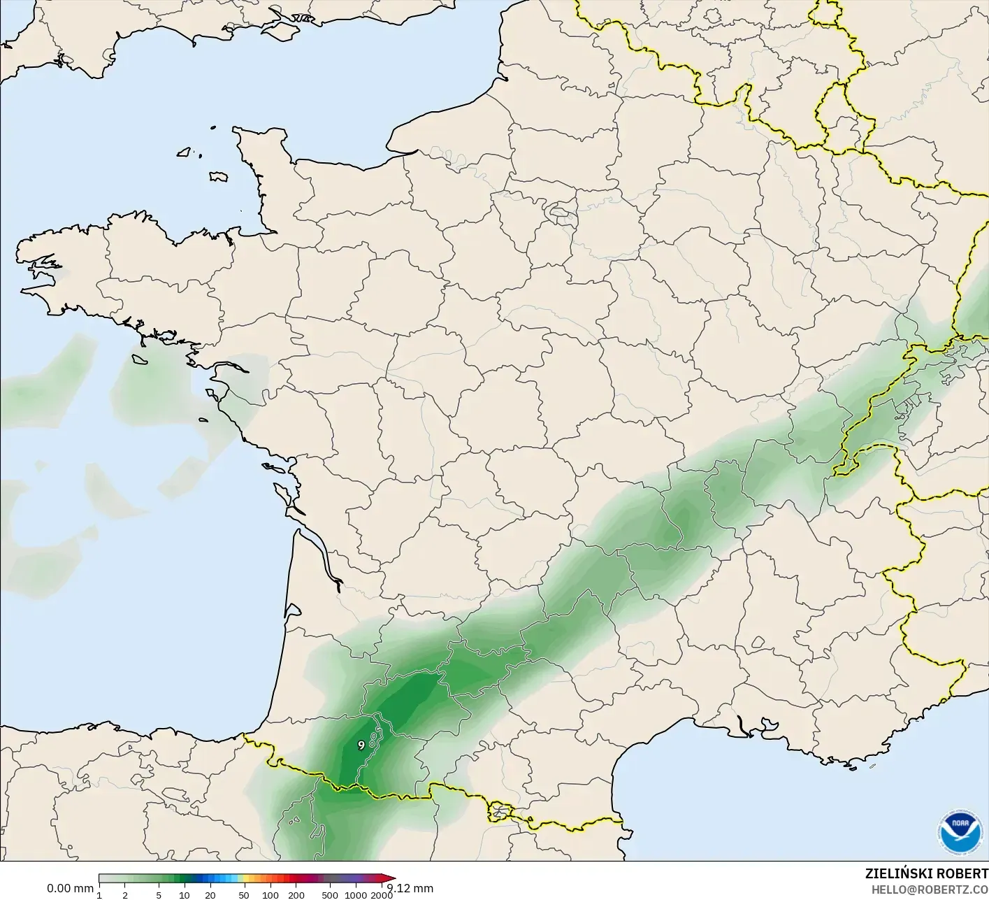 GFS model - Prancis, Akumulasi Curah Hujan