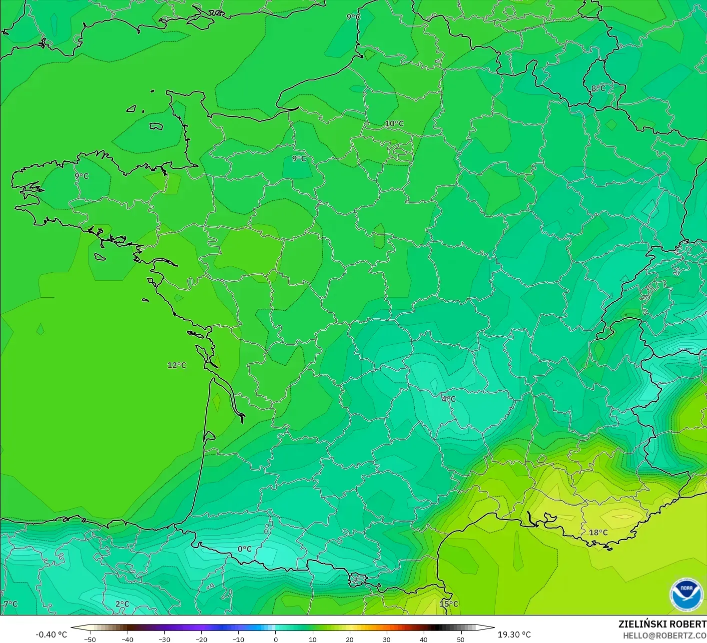 GFS model - Prancis, Suhu 2 m