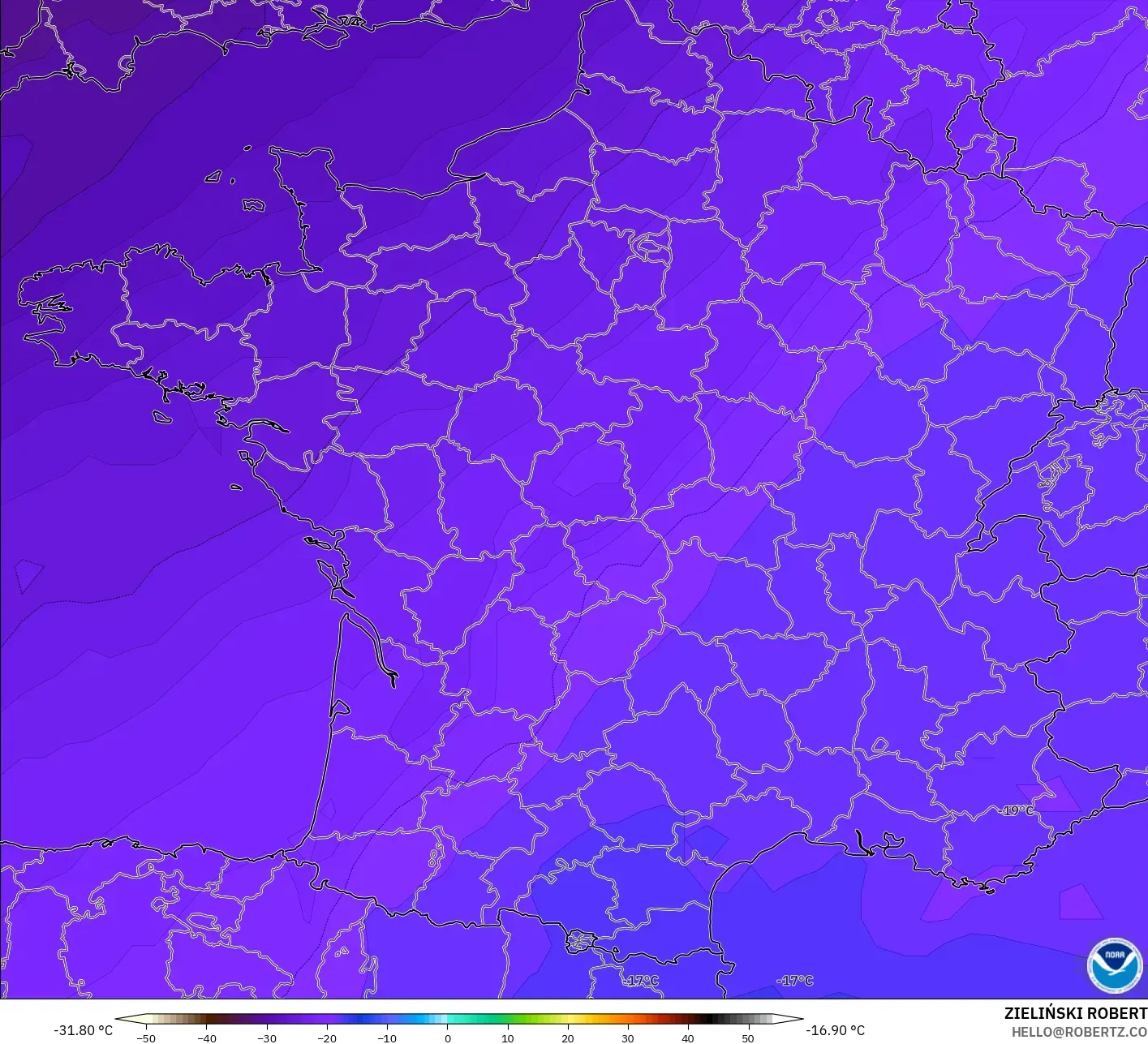 GFS model - Prancis, Suhu 500 hPa