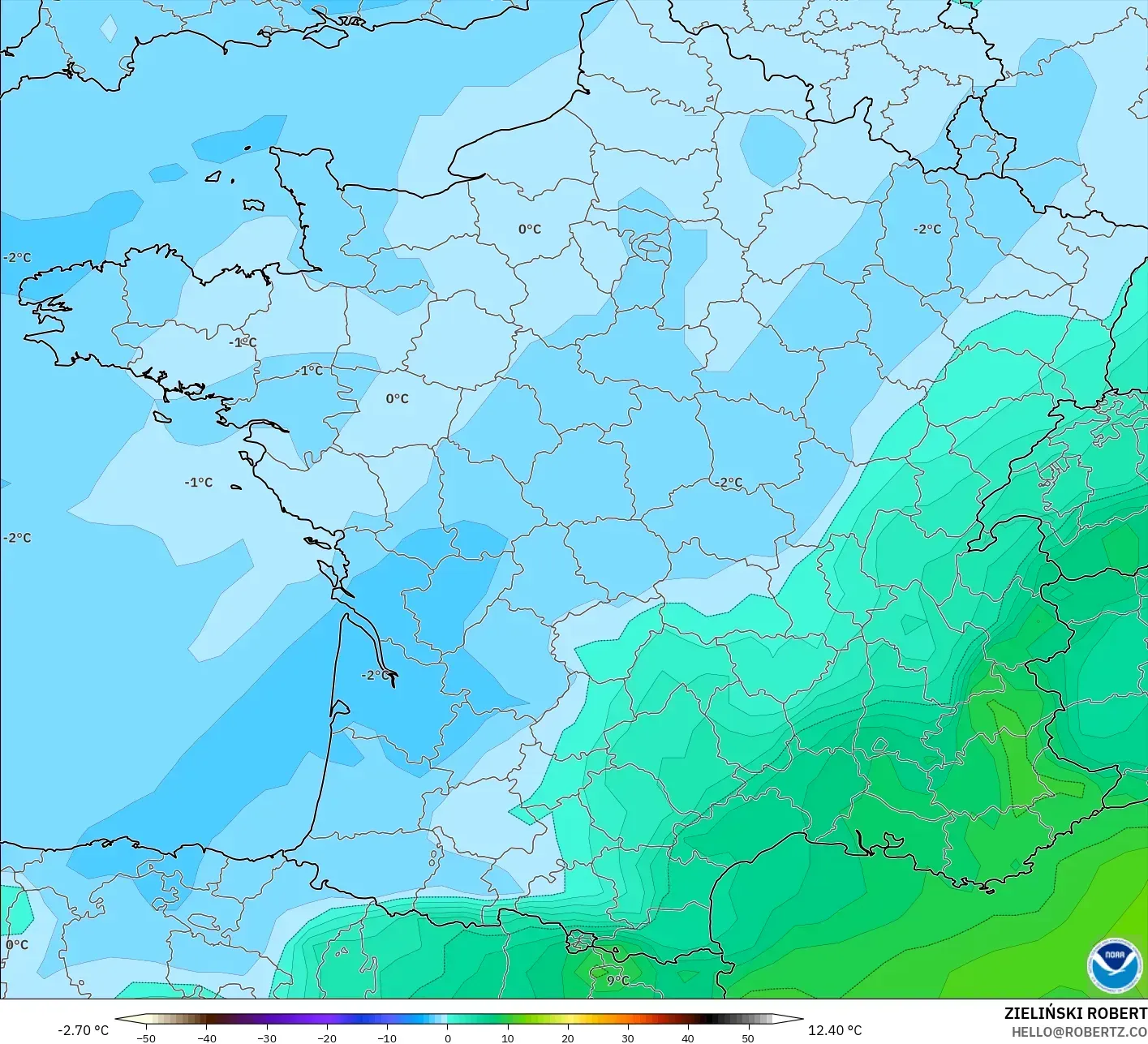 GFS model - Prancis, Suhu 850 hPa