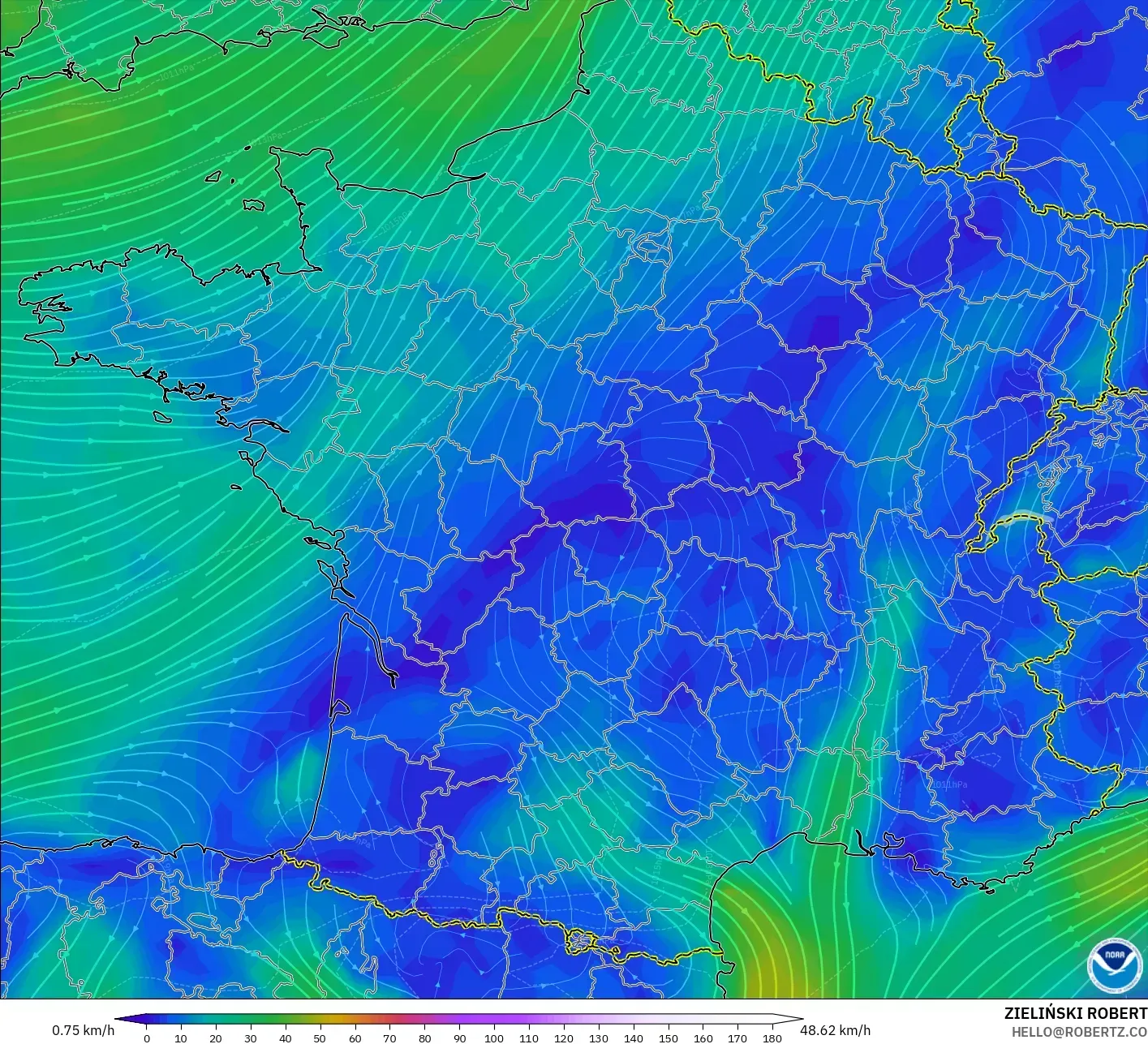 GFS model - Prancis, Angin 10 m