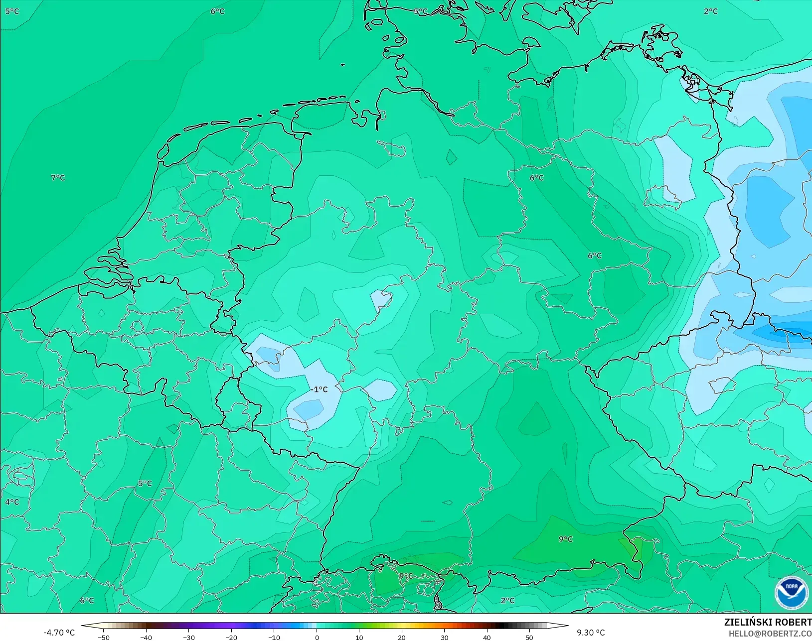 GFS model - Jerman, Titik Embun 2 m