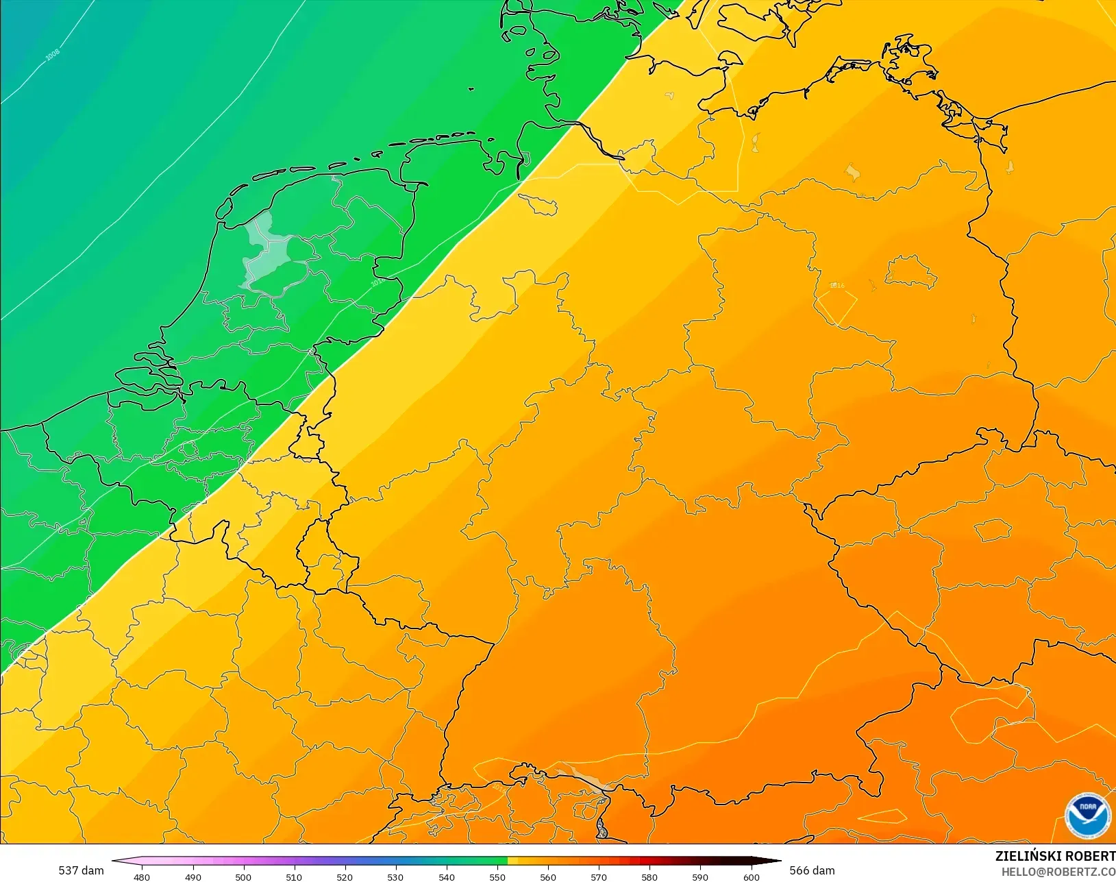 GFS model - Jerman, Ketinggian geopotensial pada 500 hPa