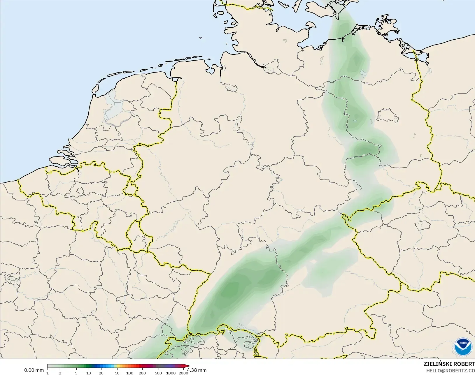 GFS model - Jerman, Akumulasi Curah Hujan
