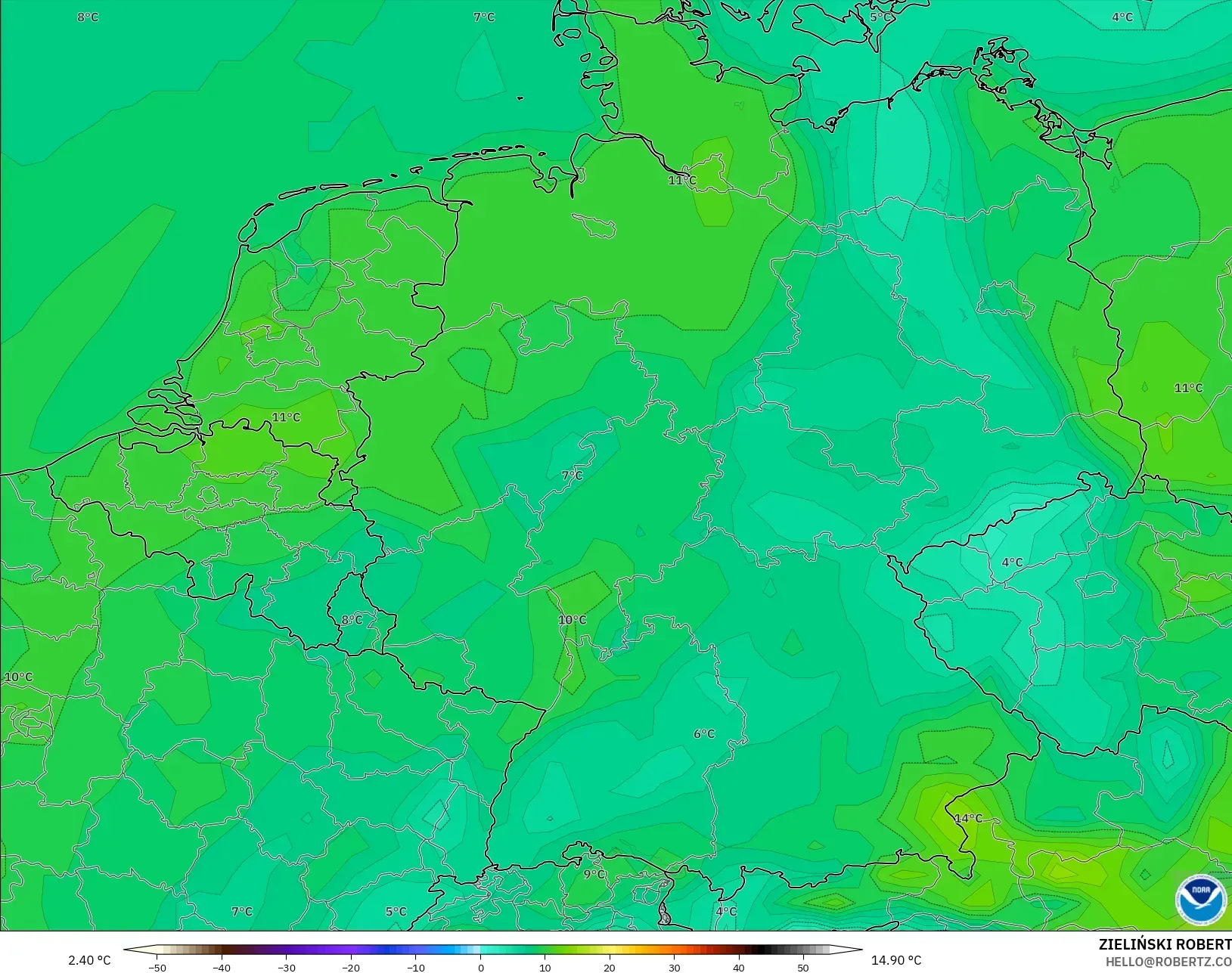 GFS model - Jerman, Suhu 2 m