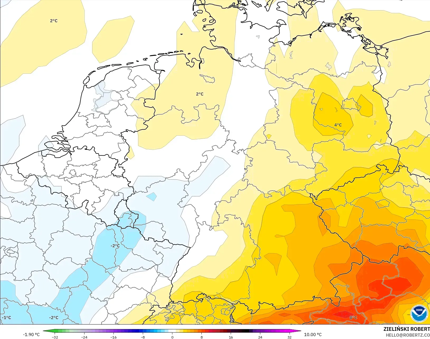 GFS model - Jerman, Anomali Suhu 850 hPa