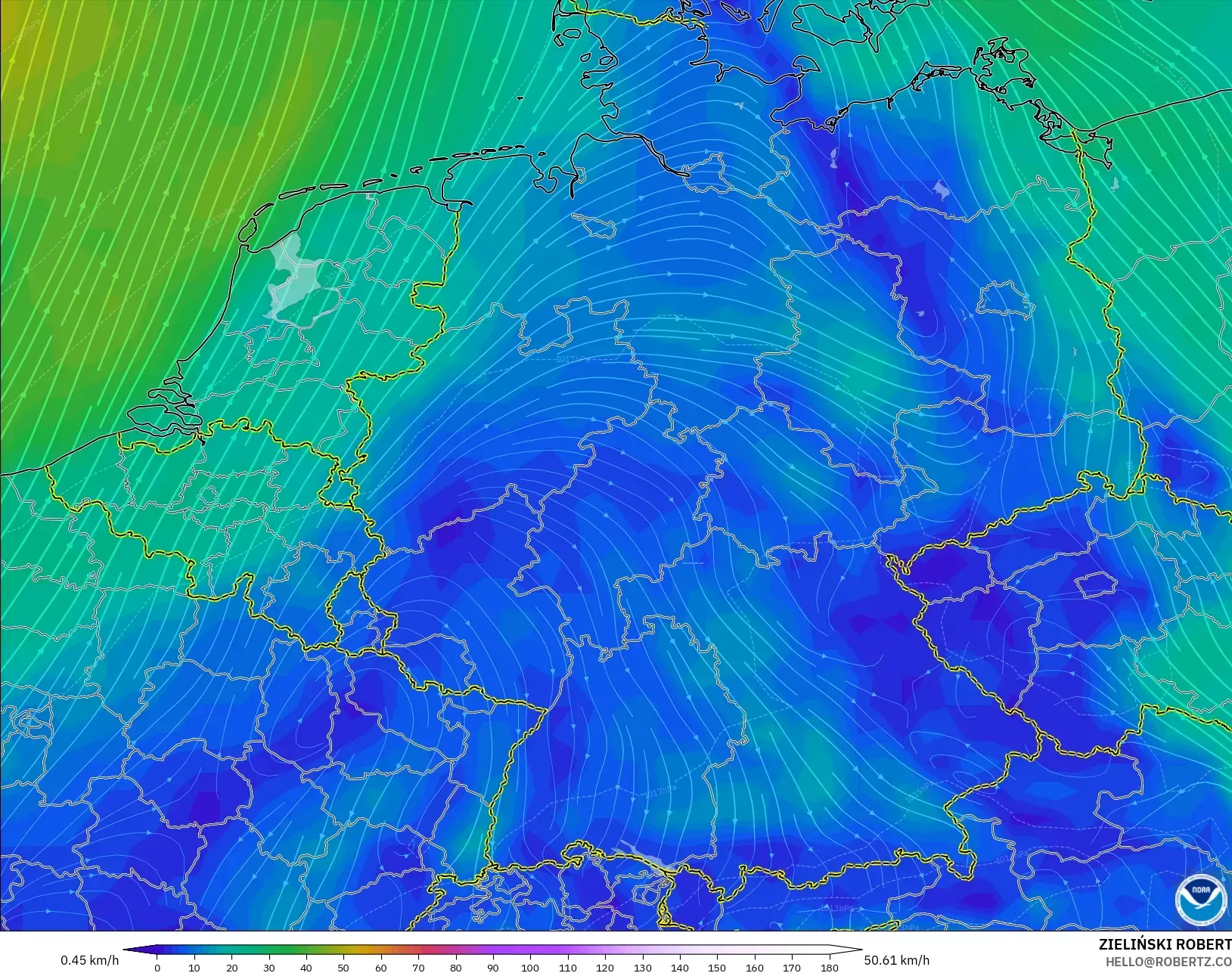 GFS model - Jerman, Angin 10 m