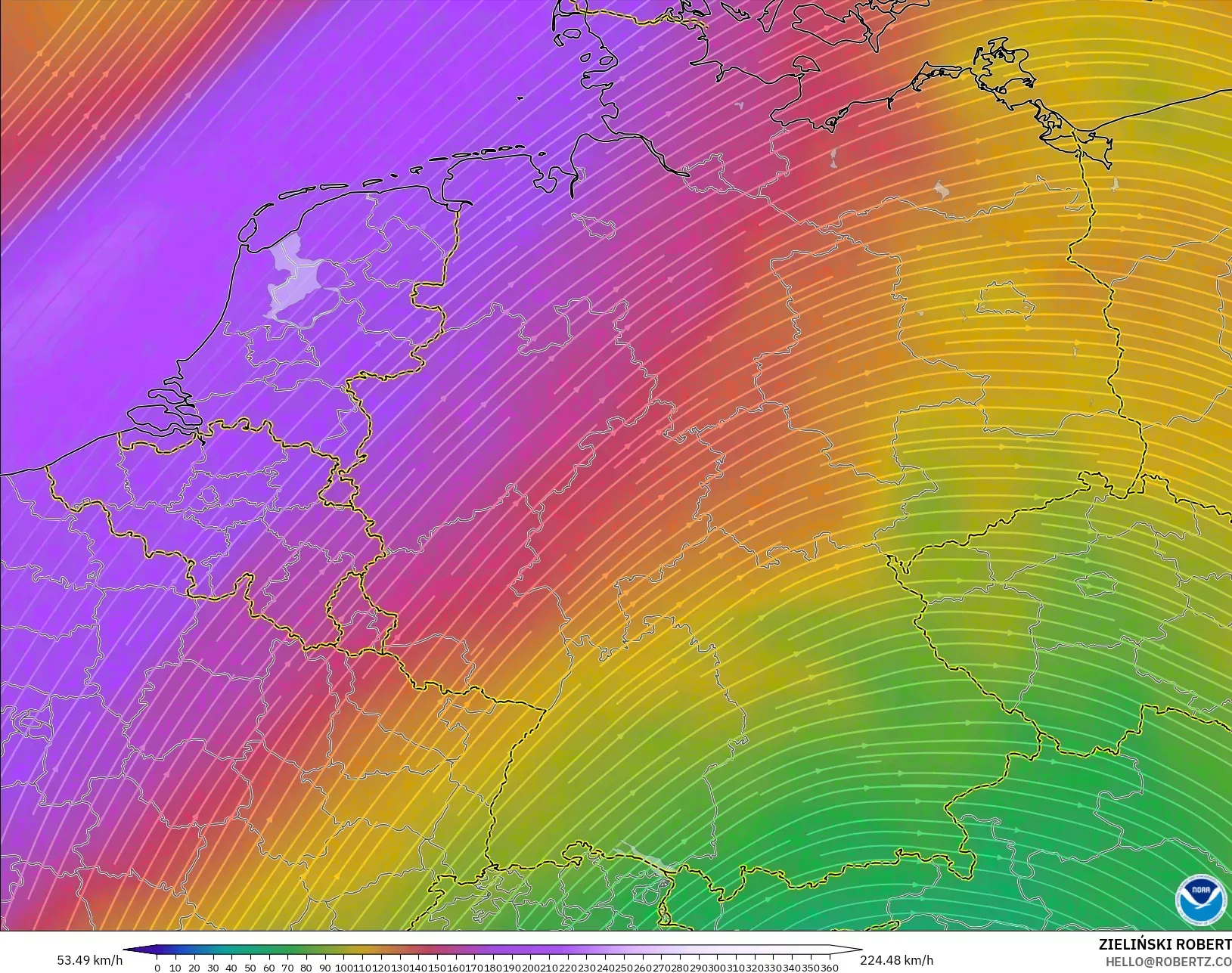 GFS model - Jerman, Angin 300 hPa (aliran jet)