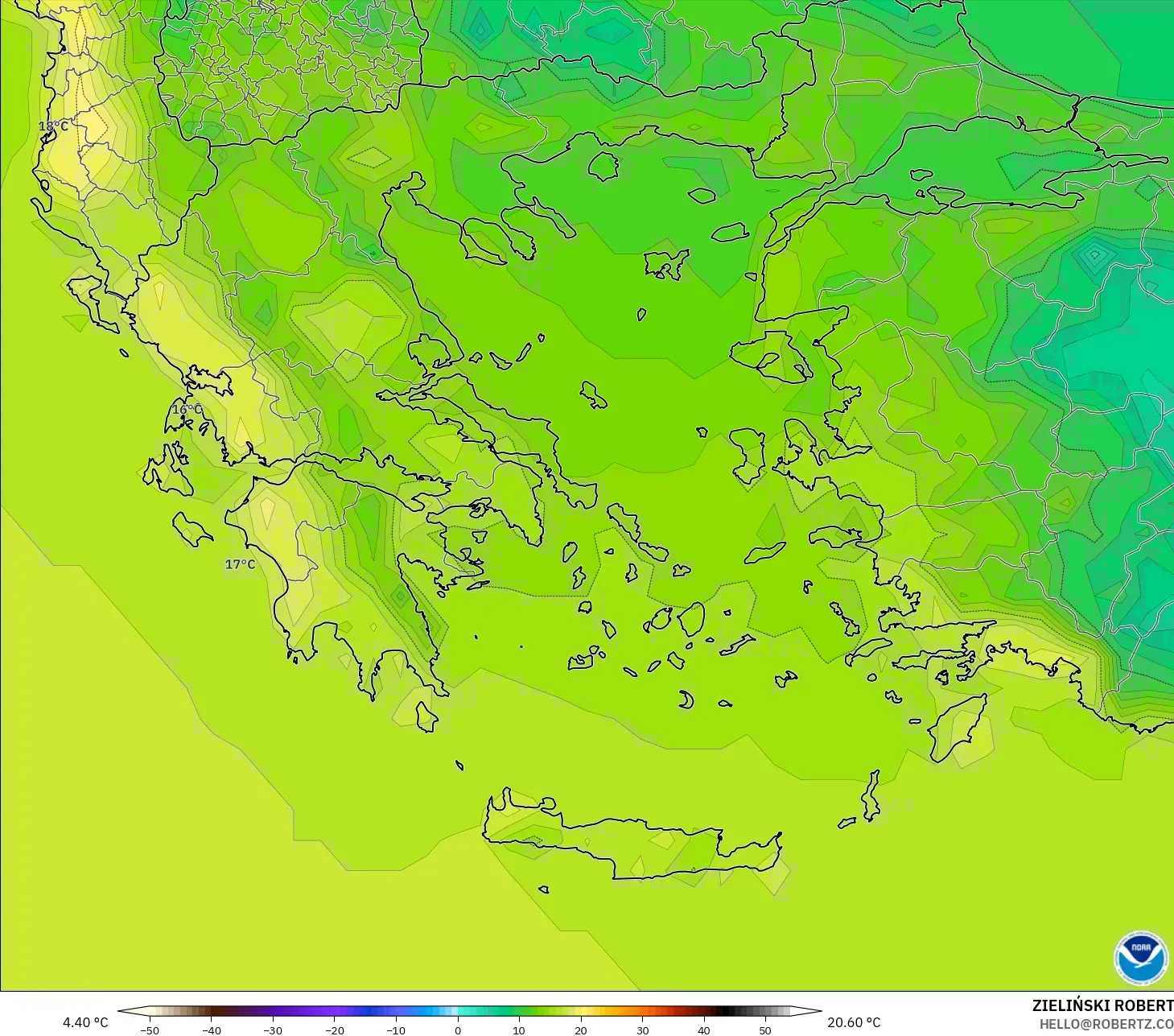 GFS model - Yunani, Suhu 2 m