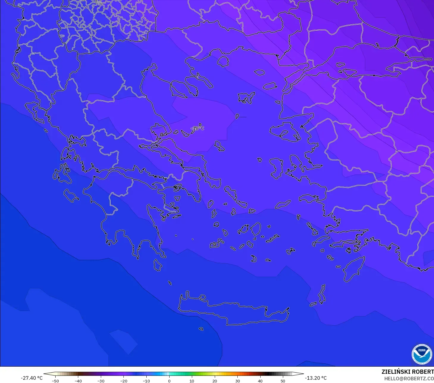 GFS model - Yunani, Suhu 500 hPa