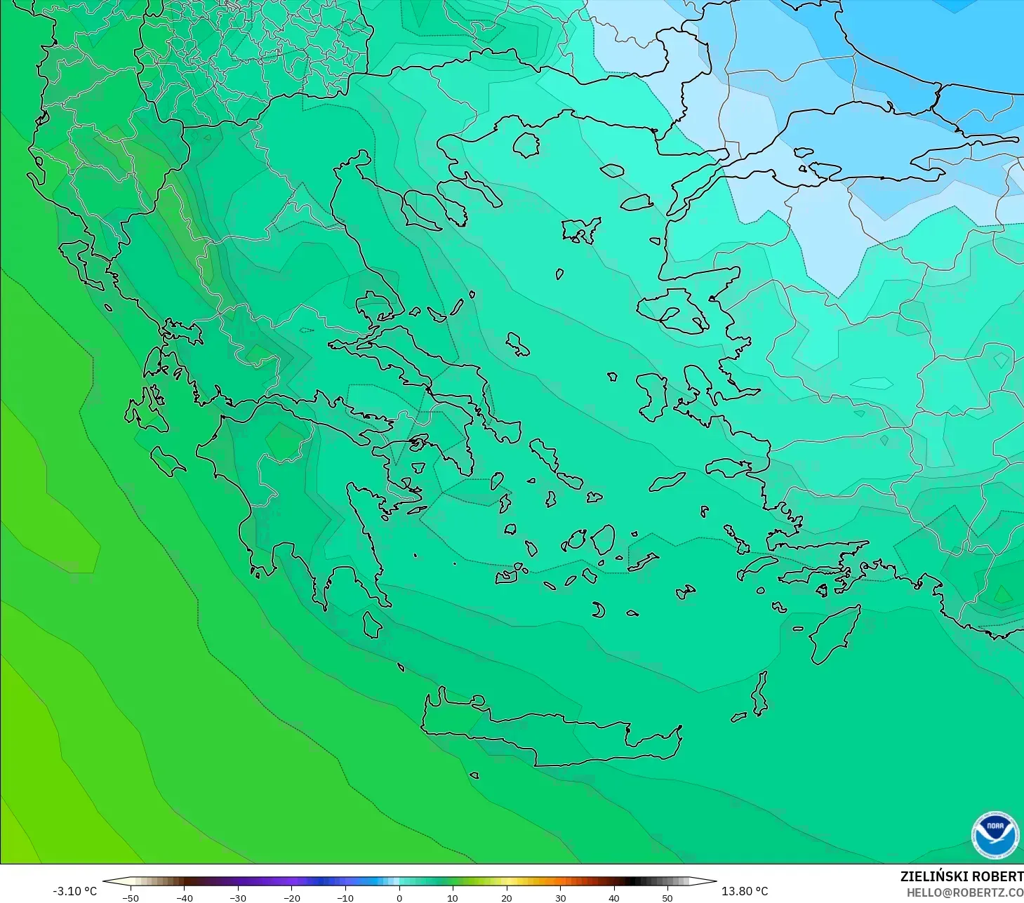 GFS model - Yunani, Suhu 850 hPa
