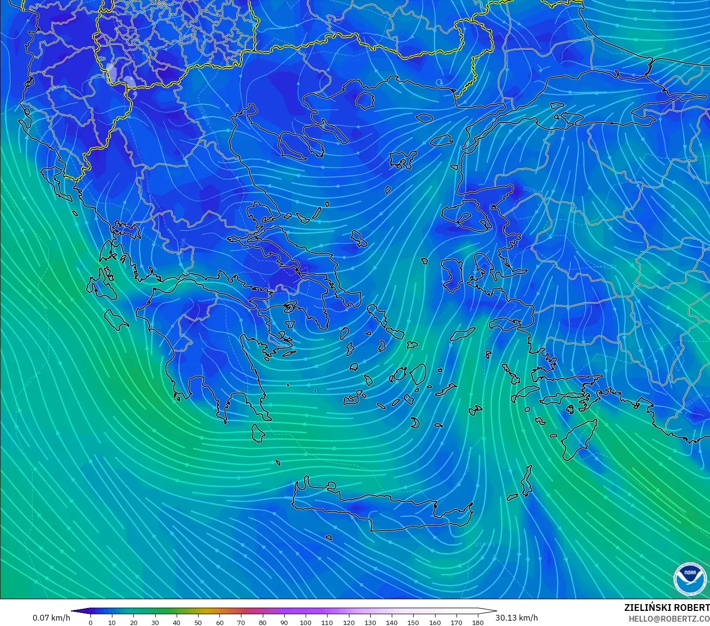 GFS model - Yunani, Angin 10 m
