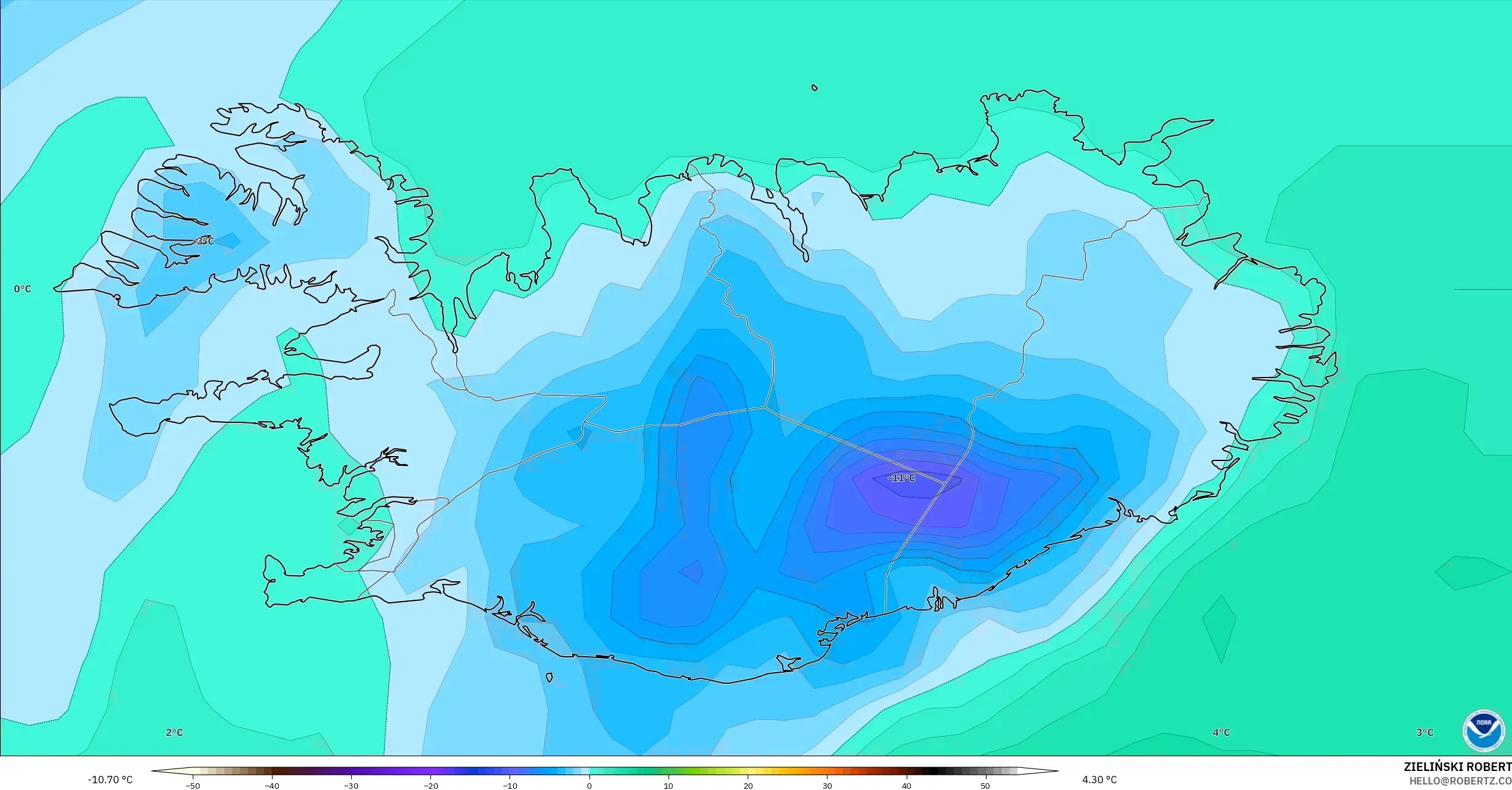 GFS model - Islandia, Titik Embun 2 m