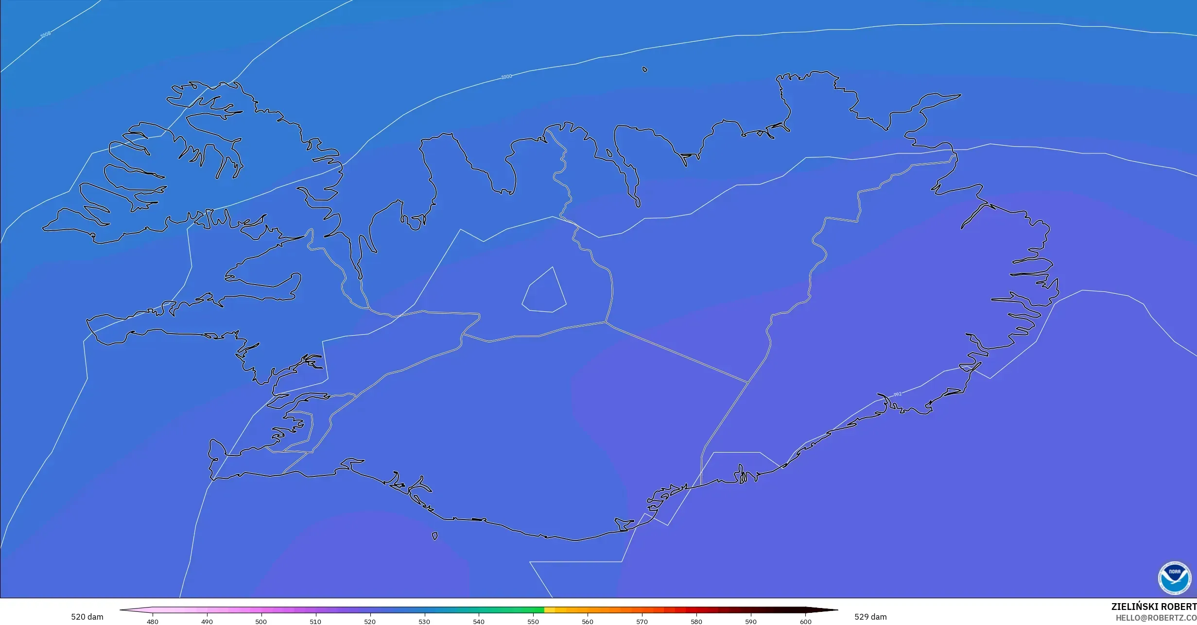 GFS model - Islandia, Ketinggian geopotensial pada 500 hPa
