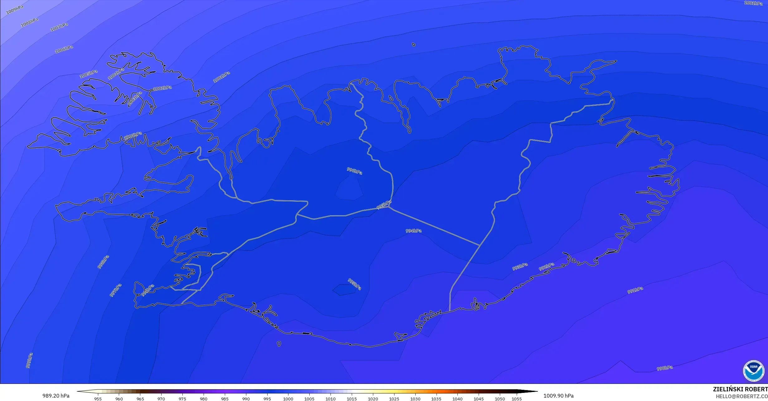 GFS model - Islandia, Tekanan