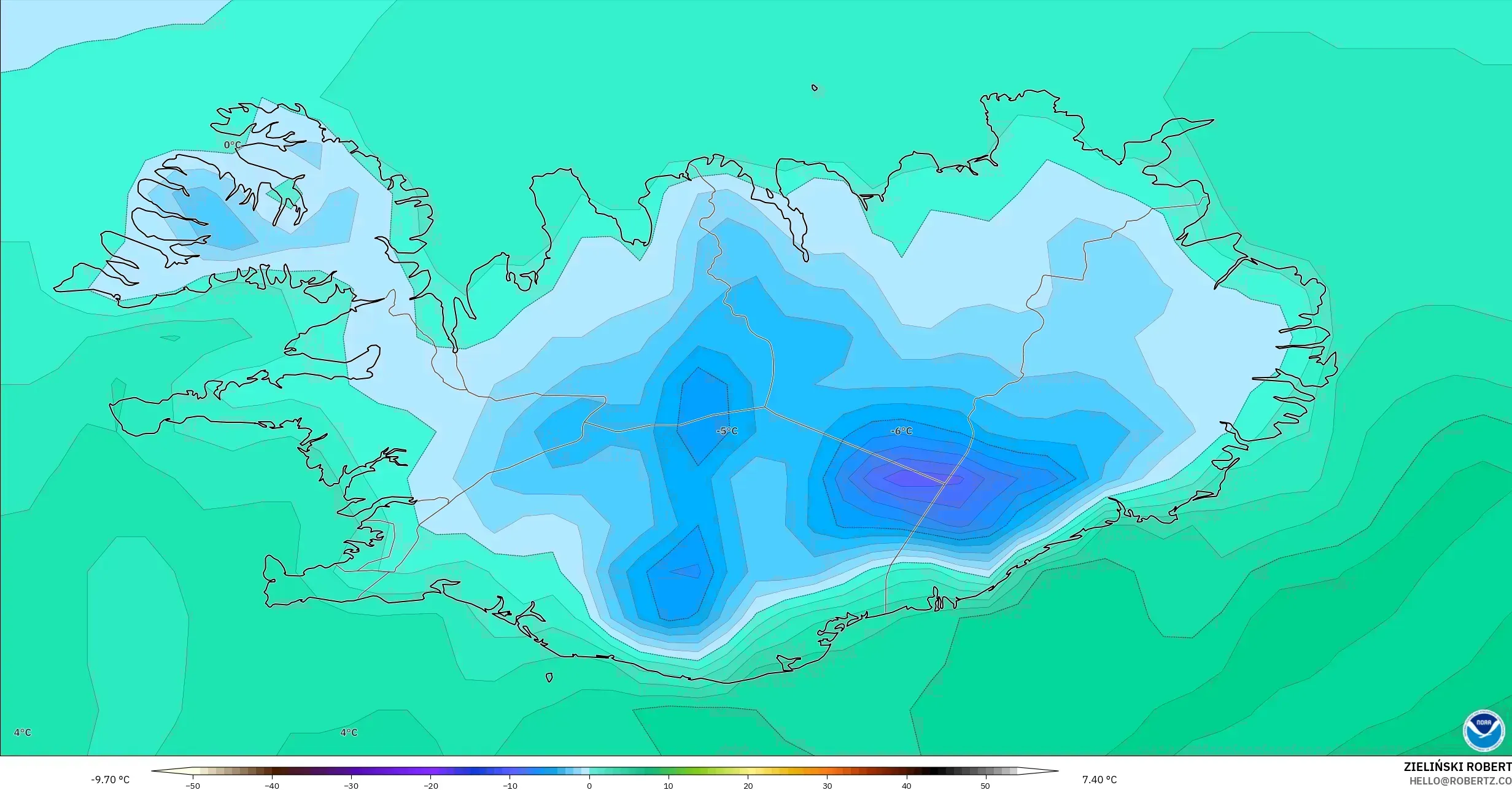 GFS model - Islandia, Suhu 2 m