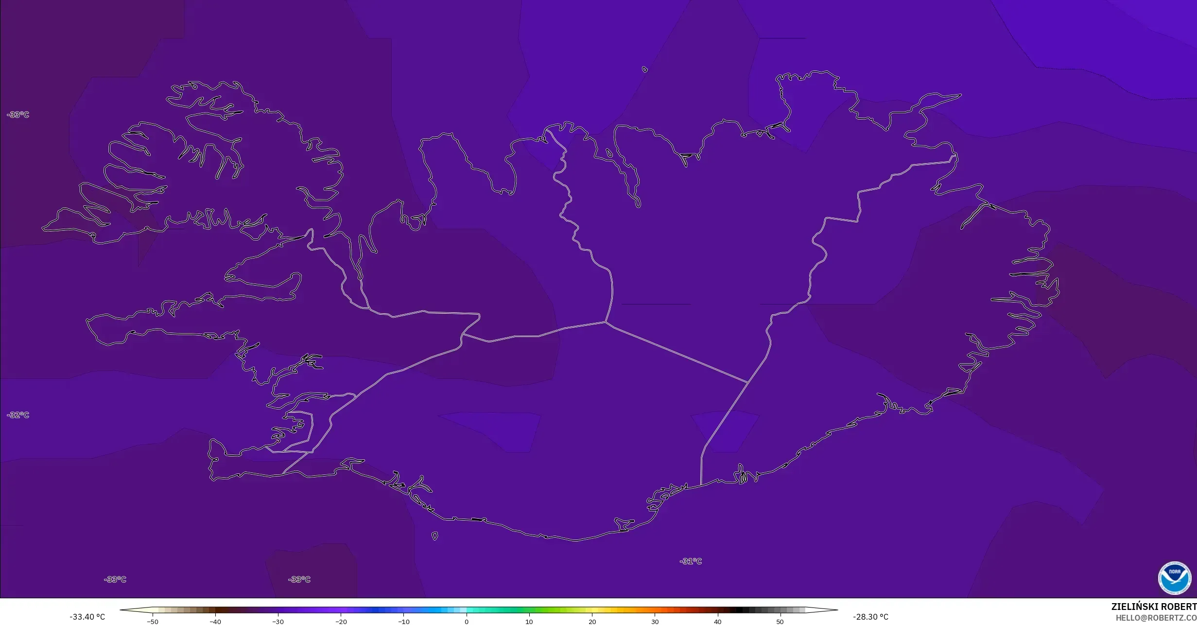 GFS model - Islandia, Suhu 500 hPa