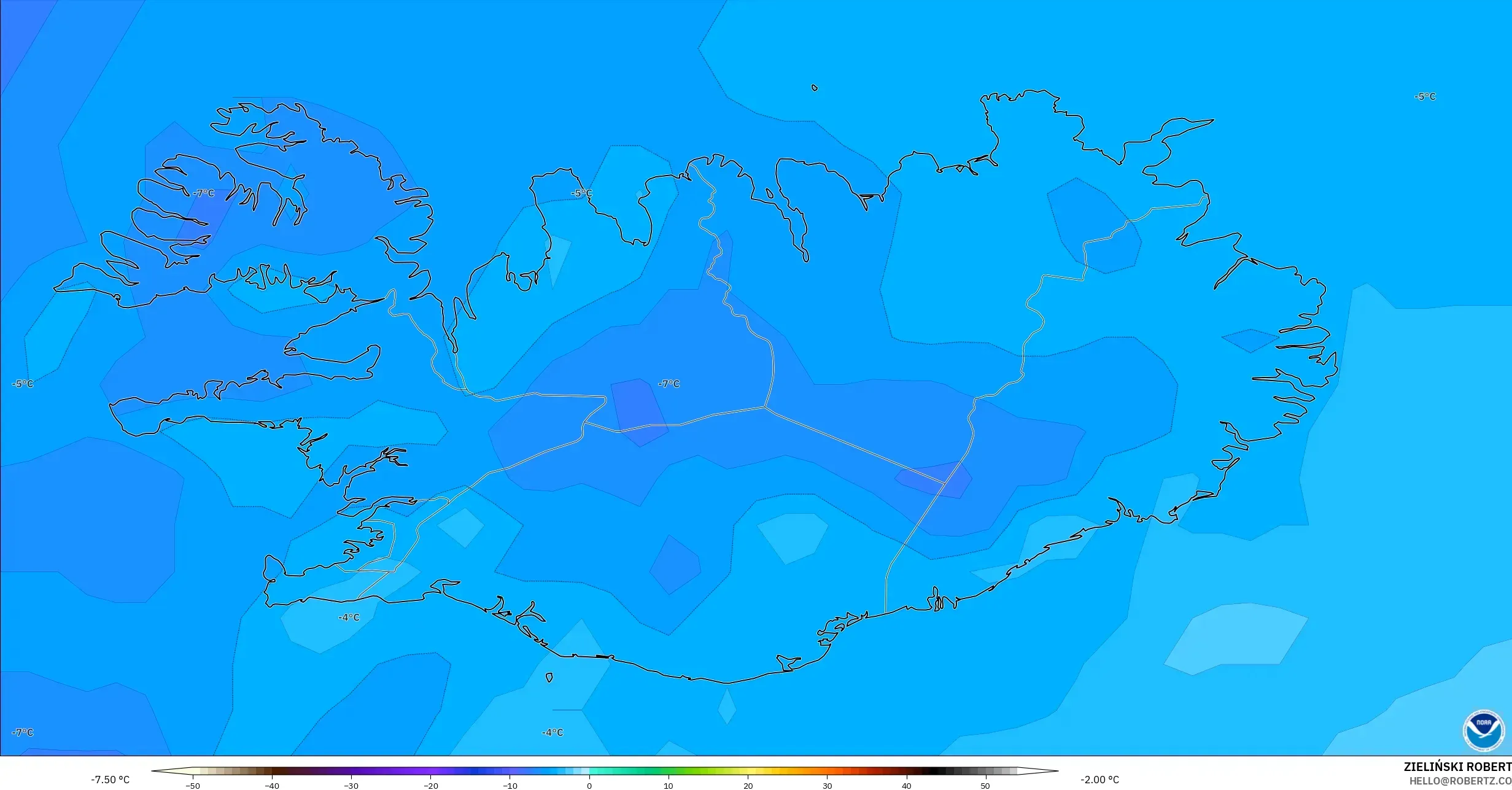 GFS model - Islandia, Suhu 850 hPa