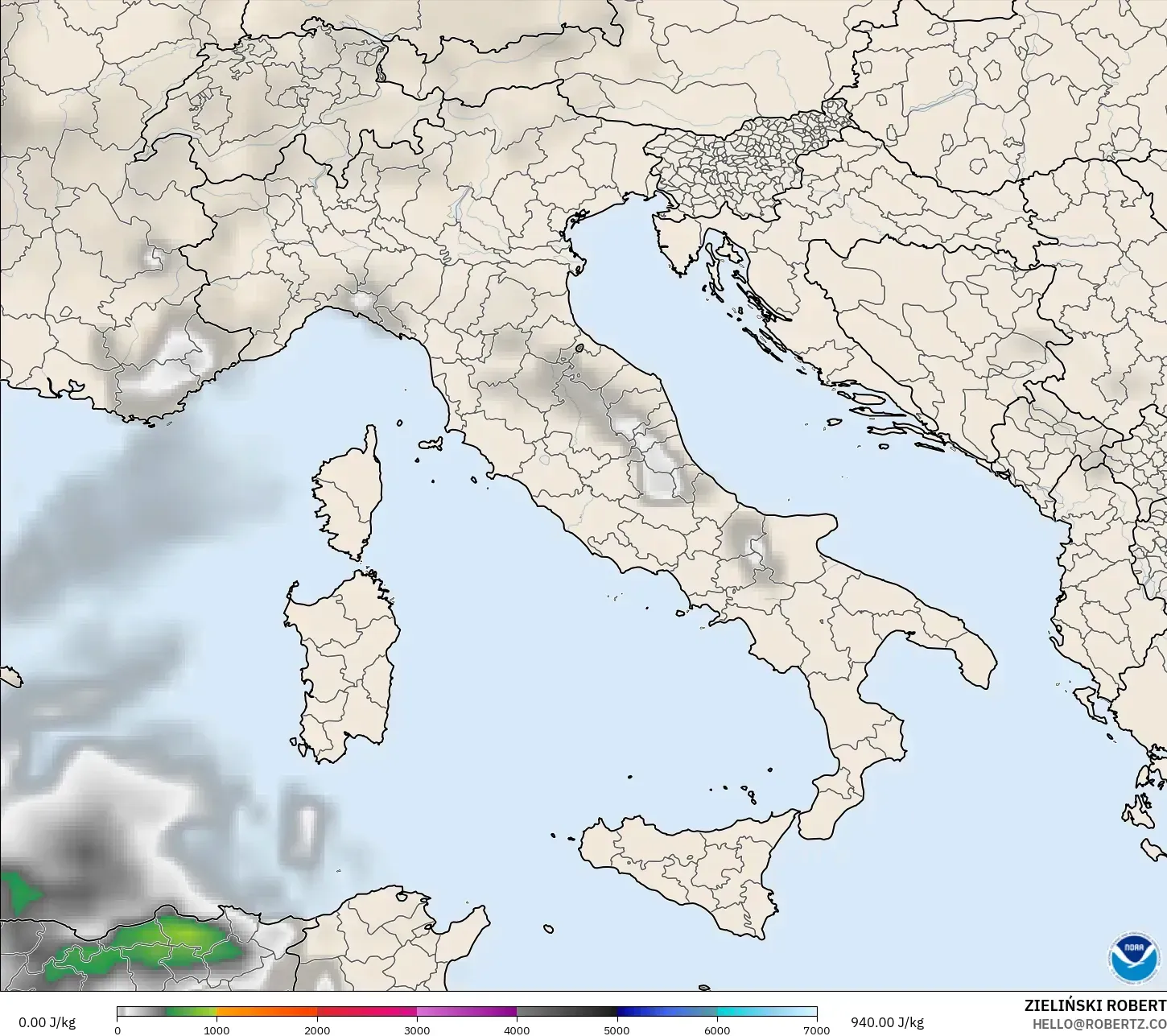 GFS model - Italia, CAPE