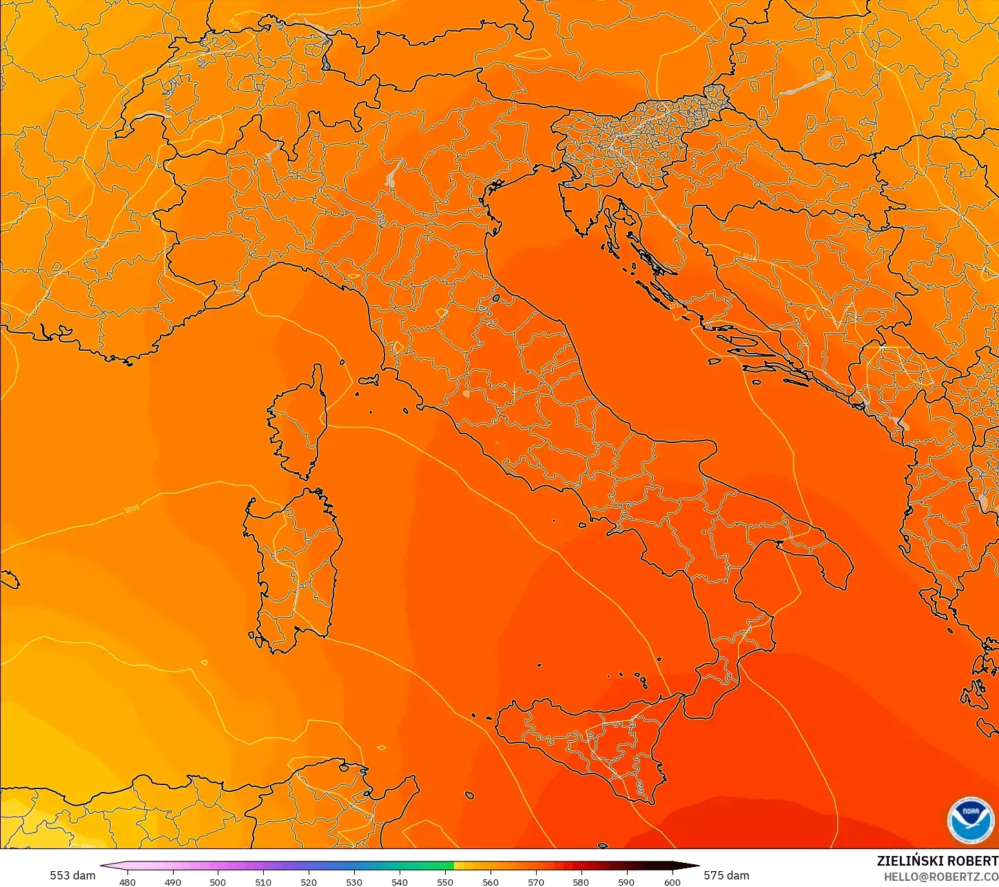 GFS model - Italia, Ketinggian geopotensial pada 500 hPa