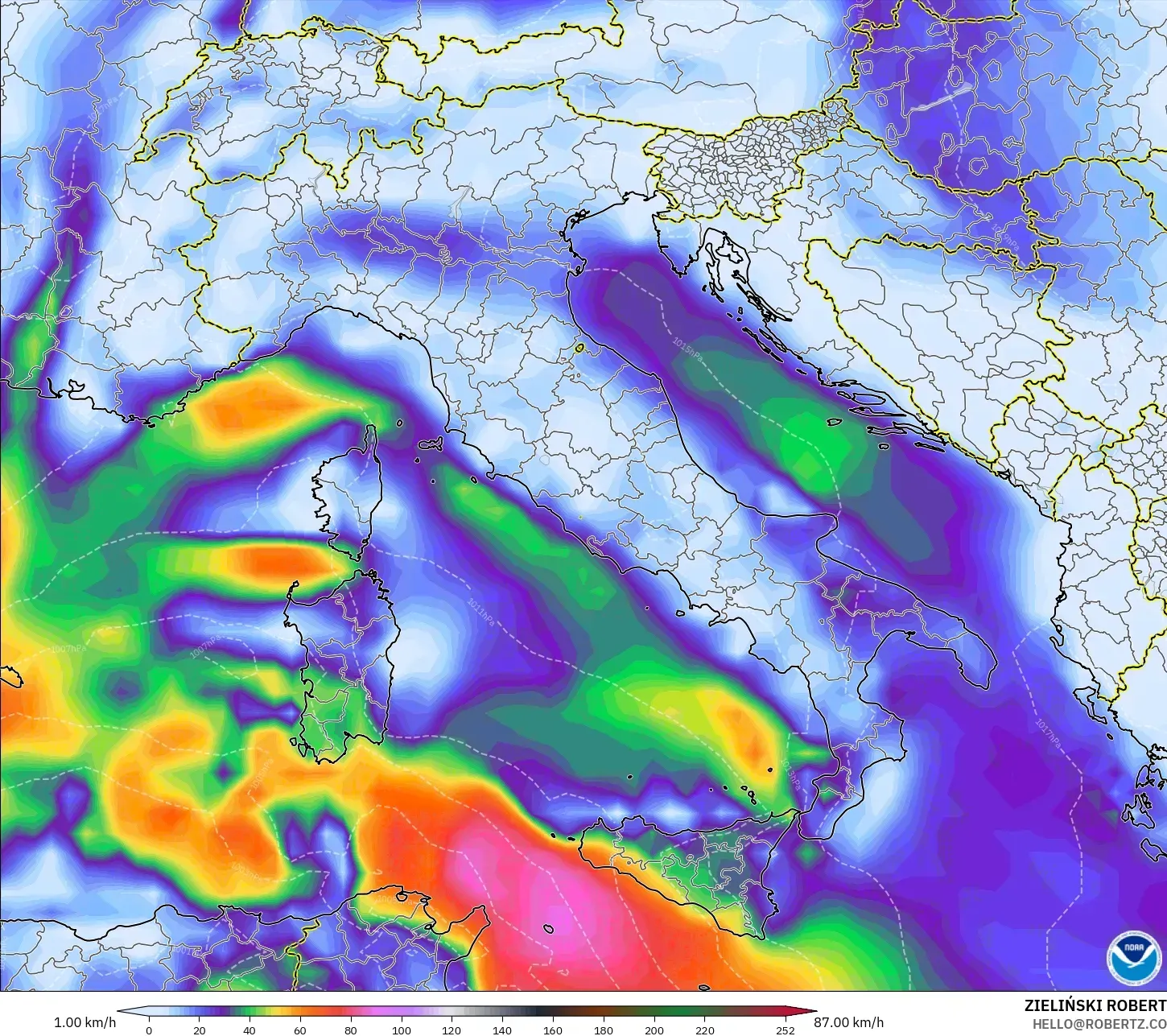 GFS model - Italia, Puncak Hembusan