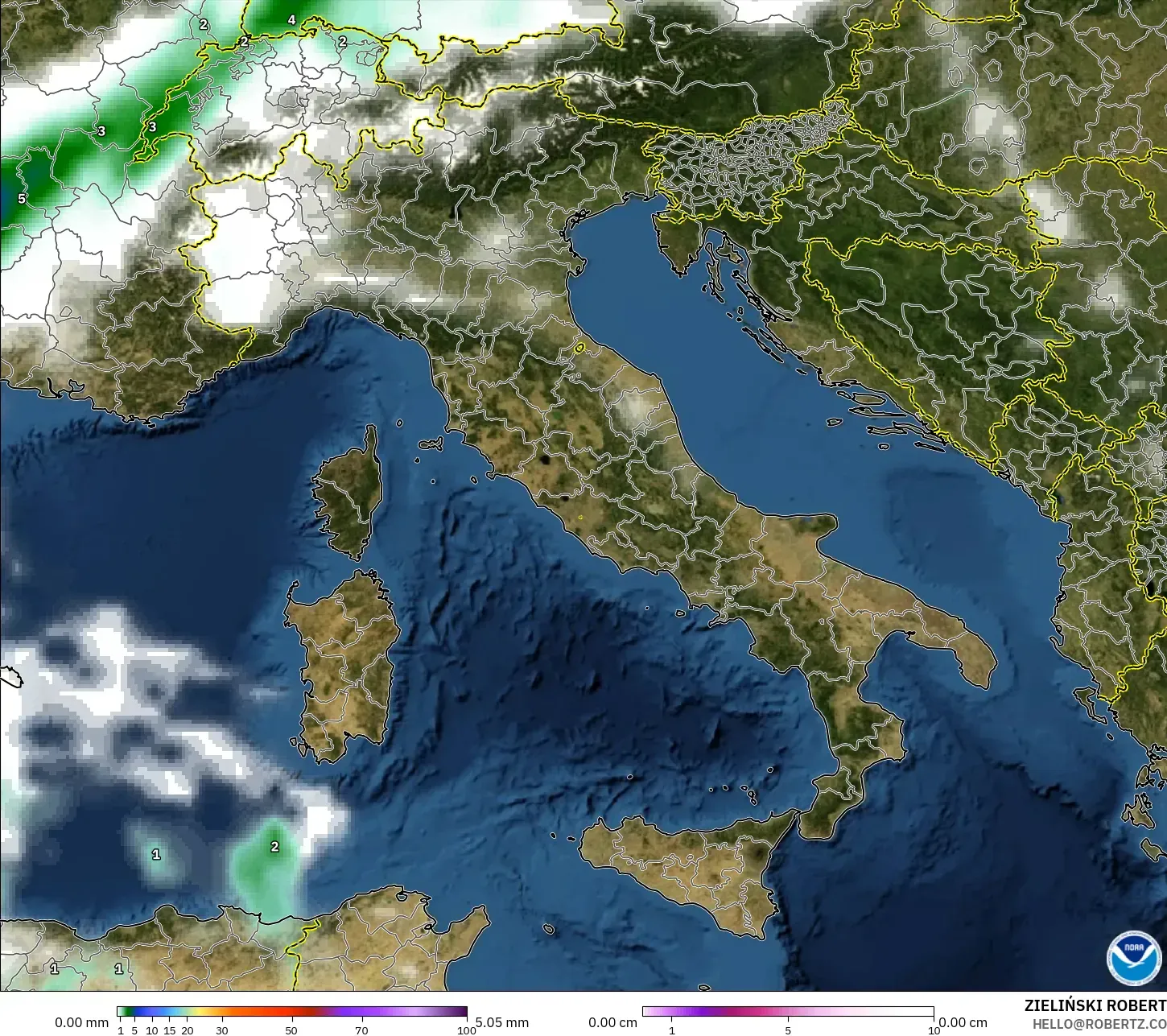 GFS model - Italia, Curah Hujan, Awan, dan Tekanan