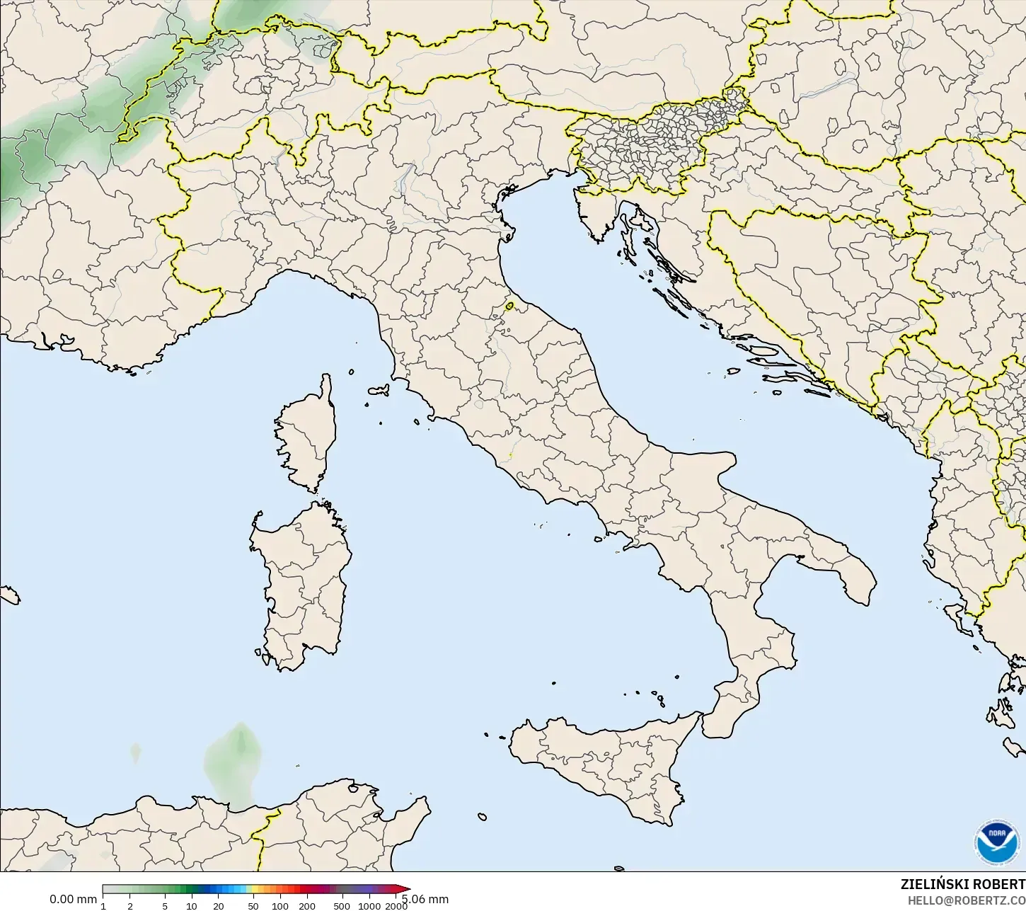 GFS model - Italia, Akumulasi Curah Hujan