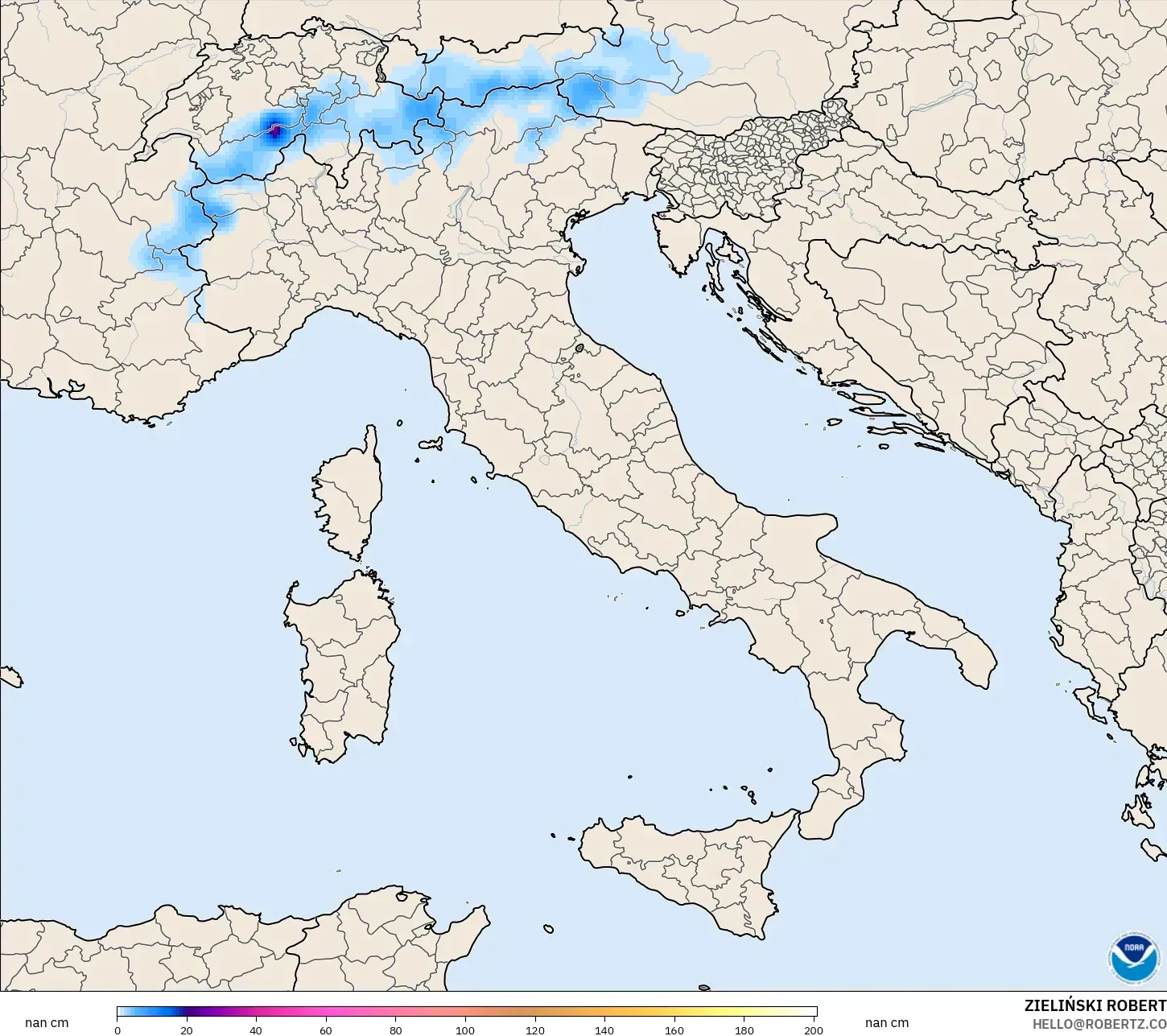 GFS model - Italia, Kedalaman Salju