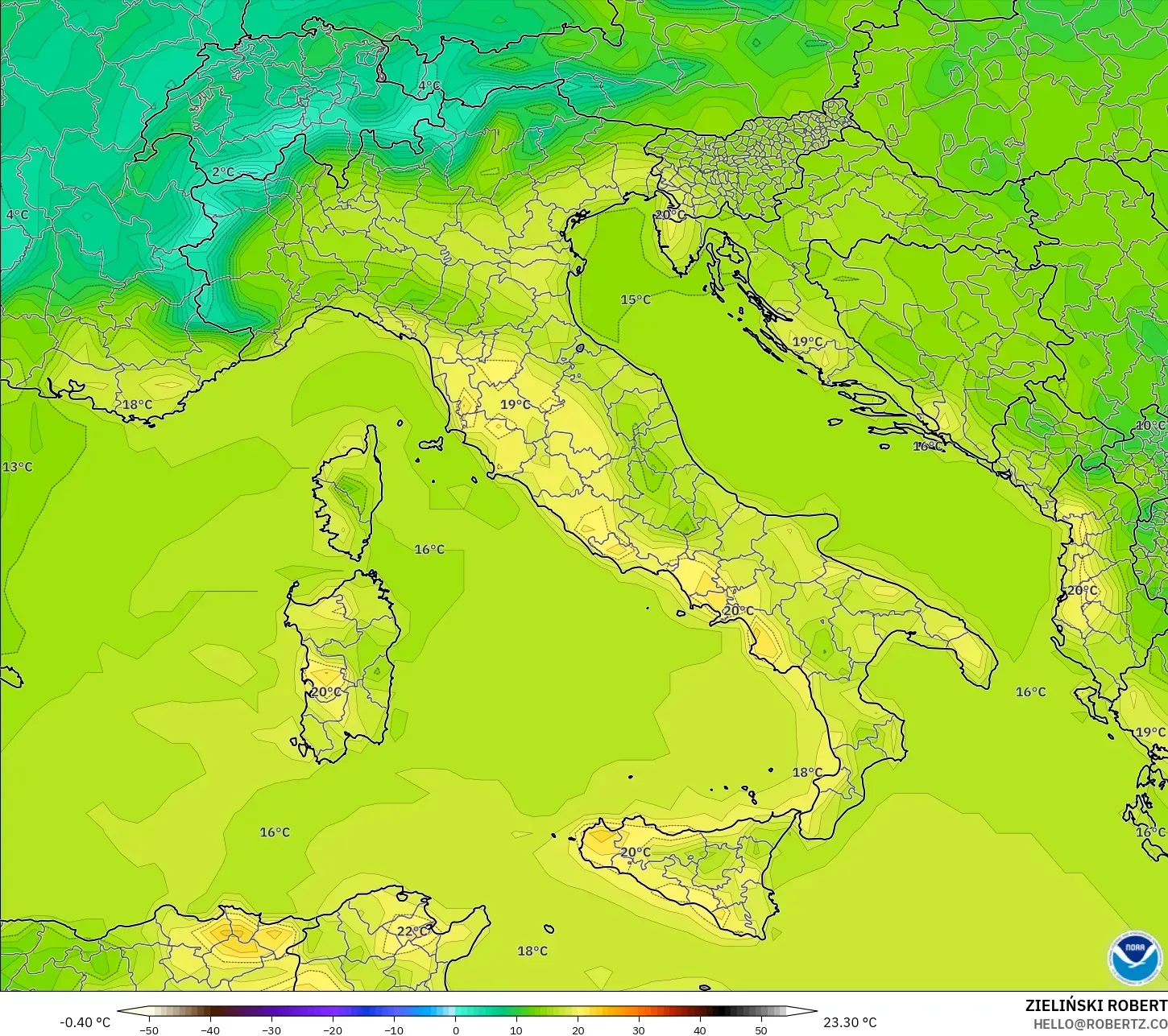 GFS model - Italia, Suhu 2 m