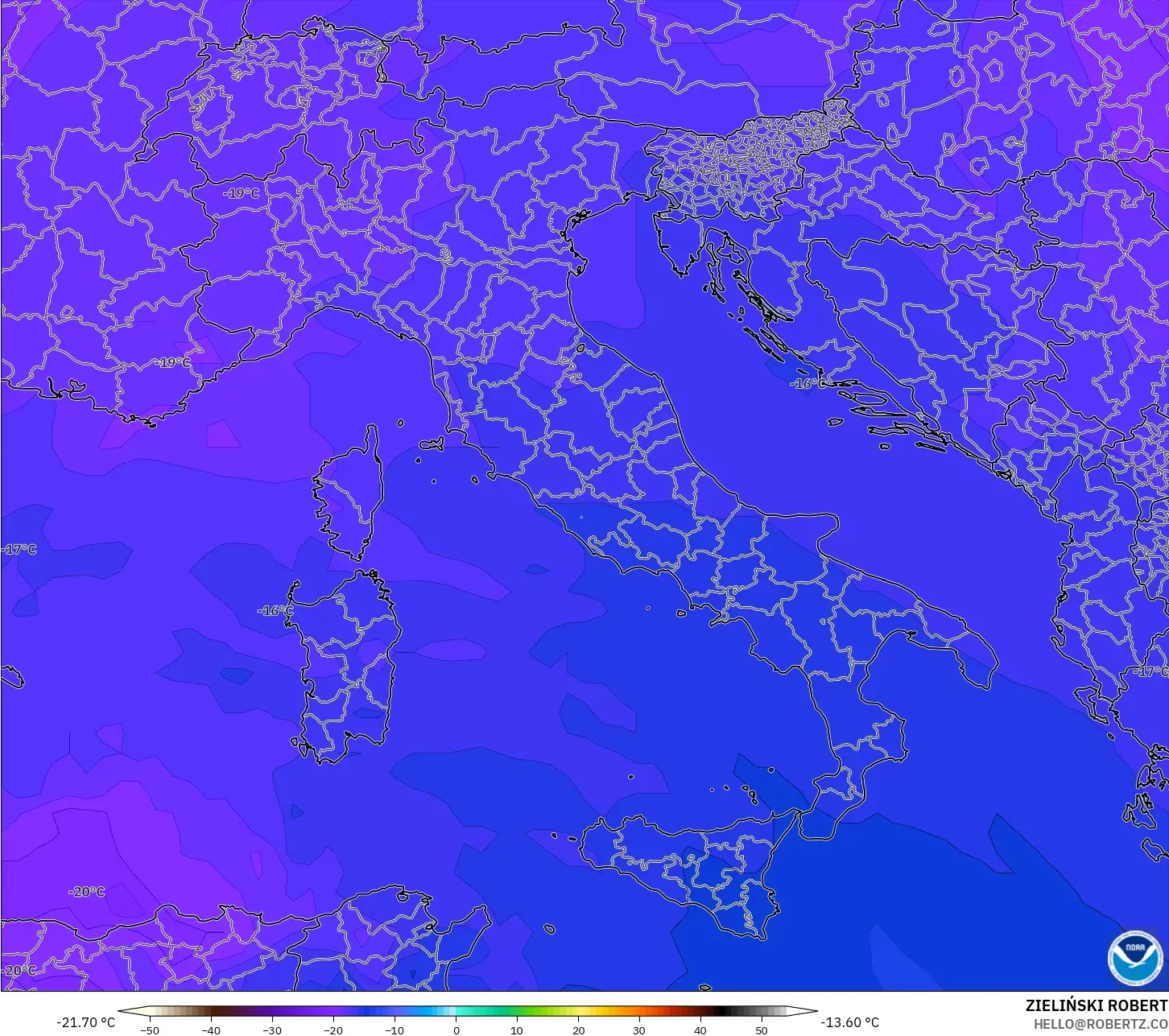 GFS model - Italia, Suhu 500 hPa