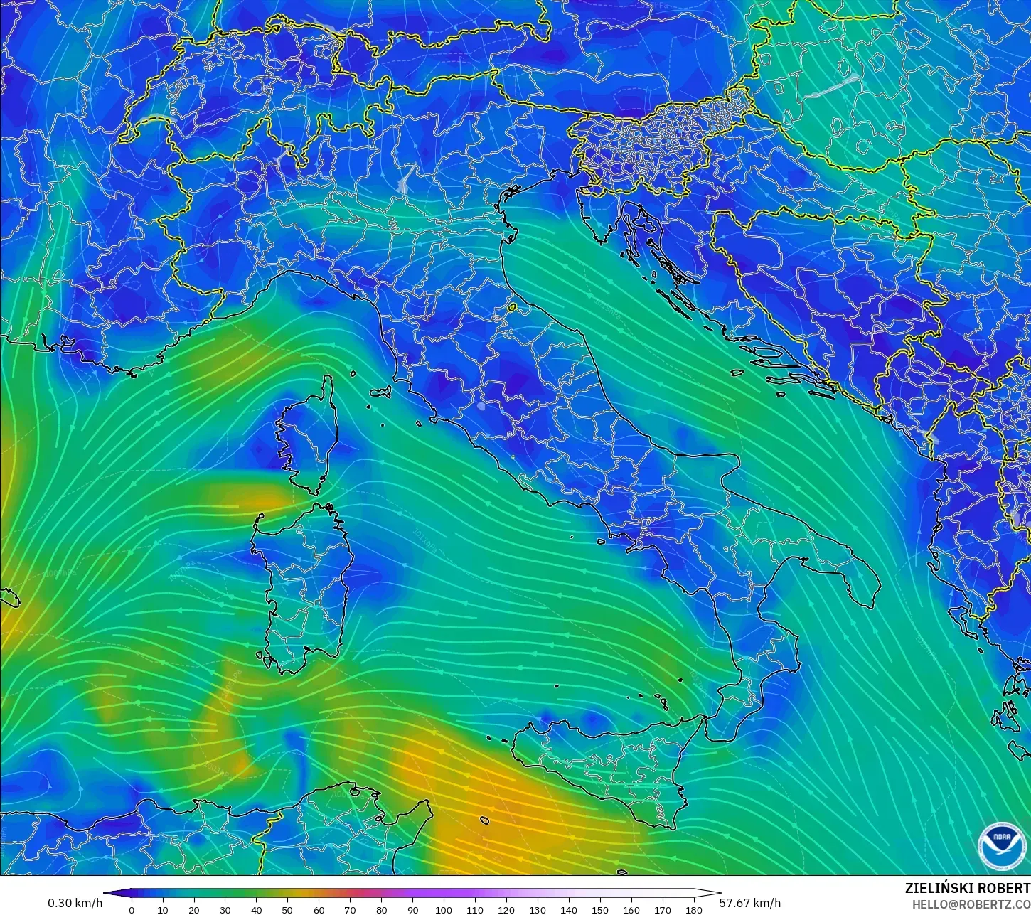 GFS model - Italia, Angin 10 m
