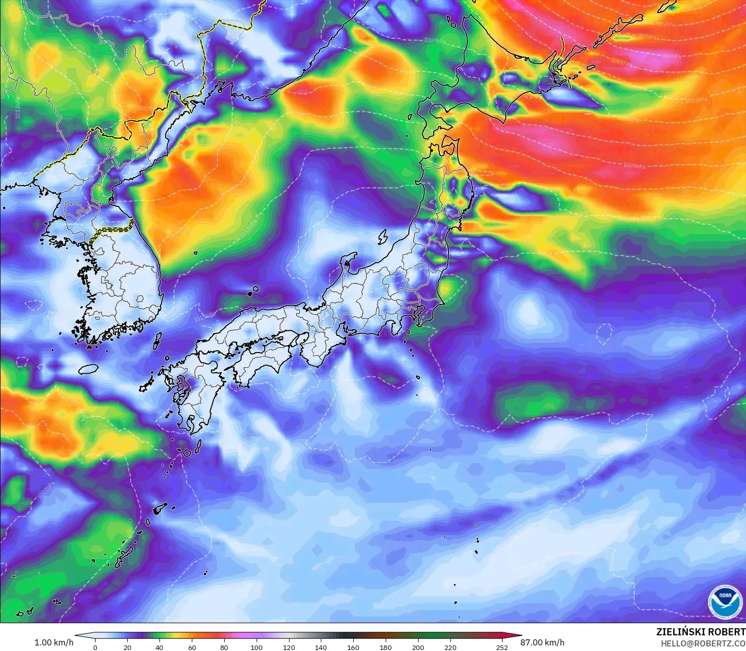 GFS model - Jepang, Puncak Hembusan