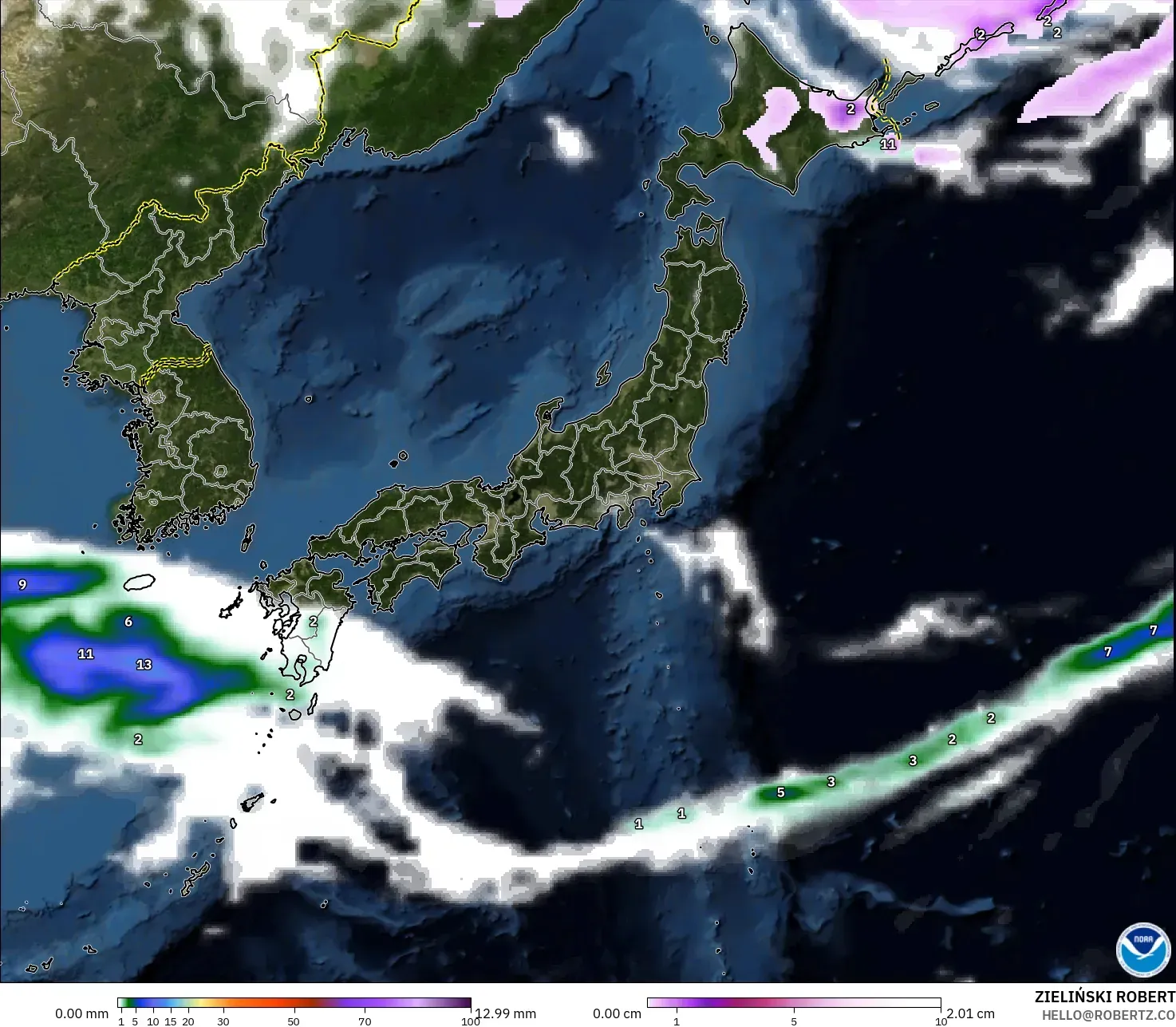 GFS model - Jepang, Curah Hujan, Awan, dan Tekanan
