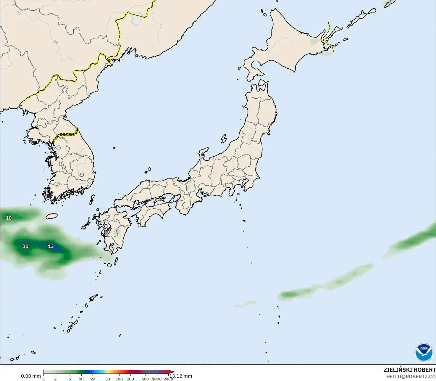 GFS model - Jepang, Akumulasi Curah Hujan