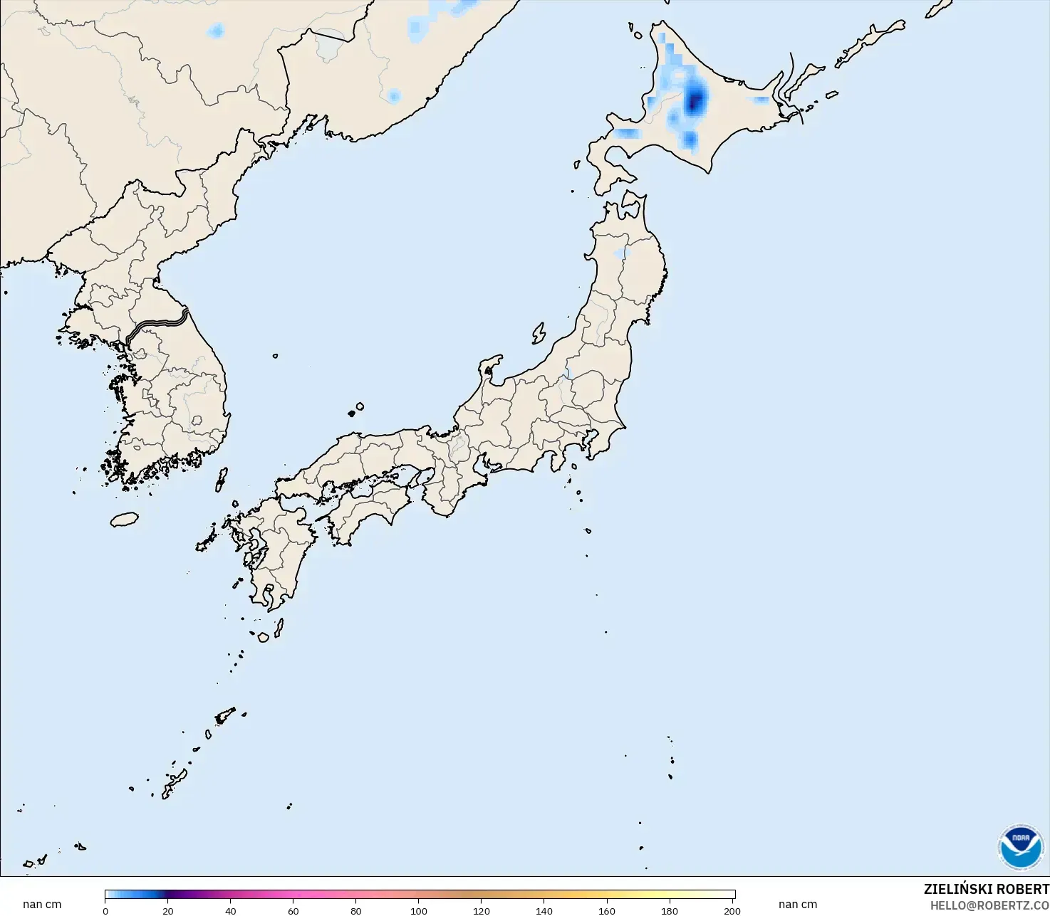 GFS model - Jepang, Kedalaman Salju