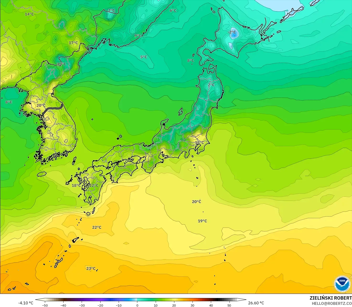 GFS model - Jepang, Suhu 2 m