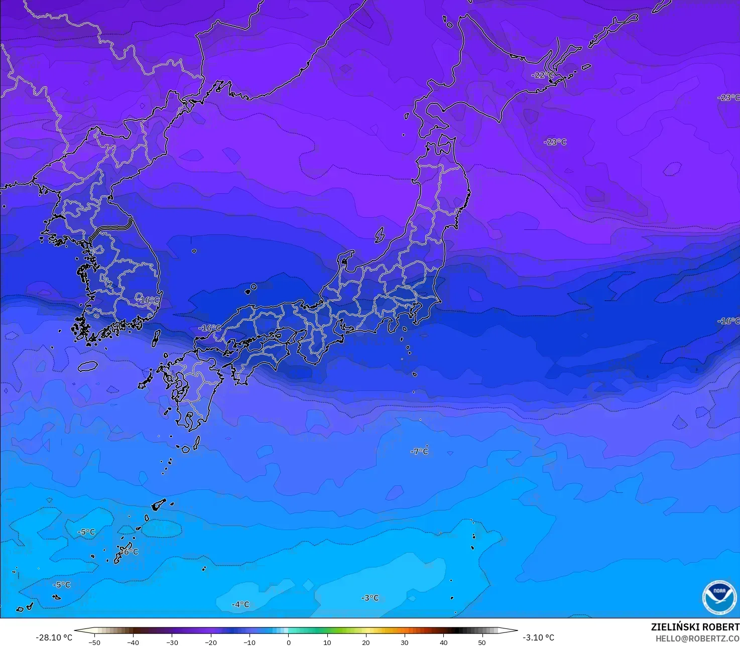 GFS model - Jepang, Suhu 500 hPa