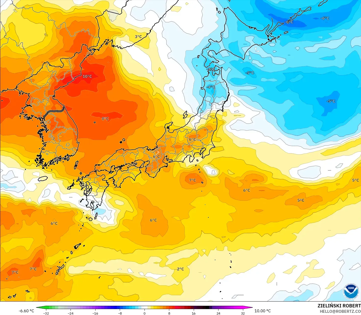 GFS model - Jepang, Anomali Suhu 850 hPa