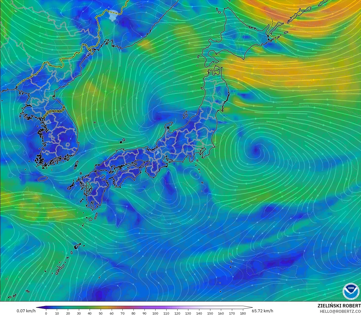 GFS model - Jepang, Angin 10 m
