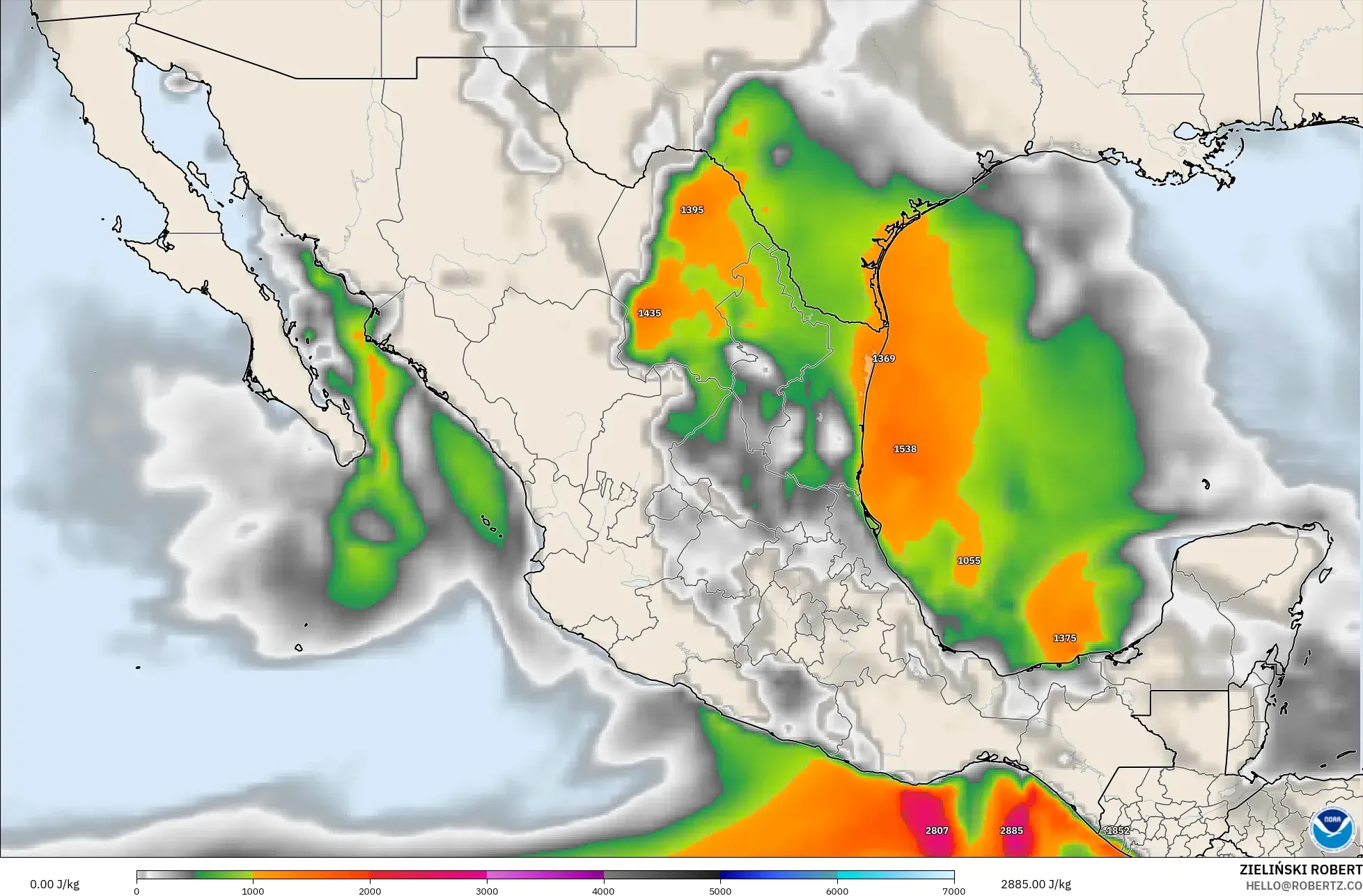 GFS model - Meksiko, CAPE